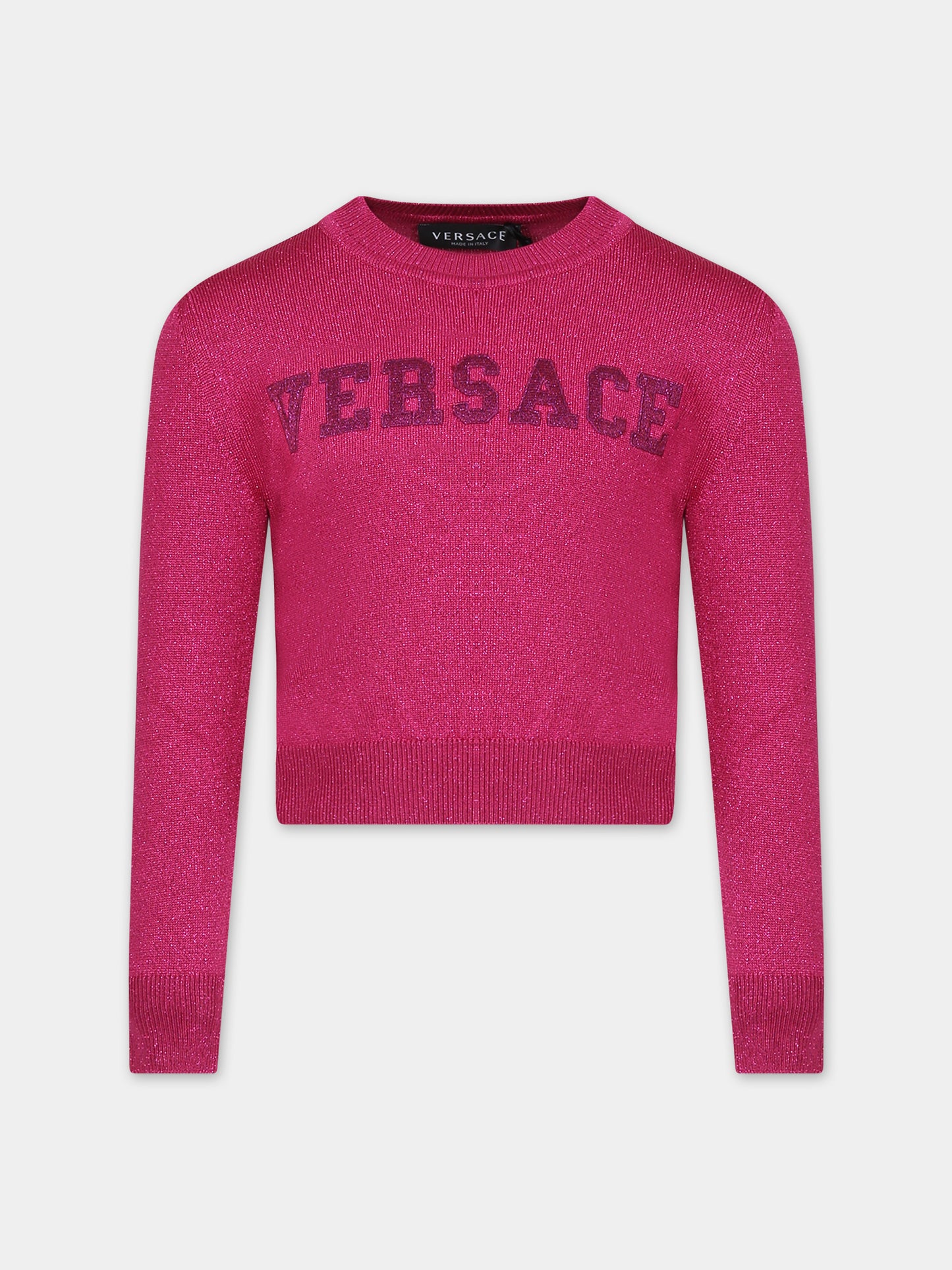 Maglione fucsia per bambina con logo,Versace,1011435 1A08413 1PP80