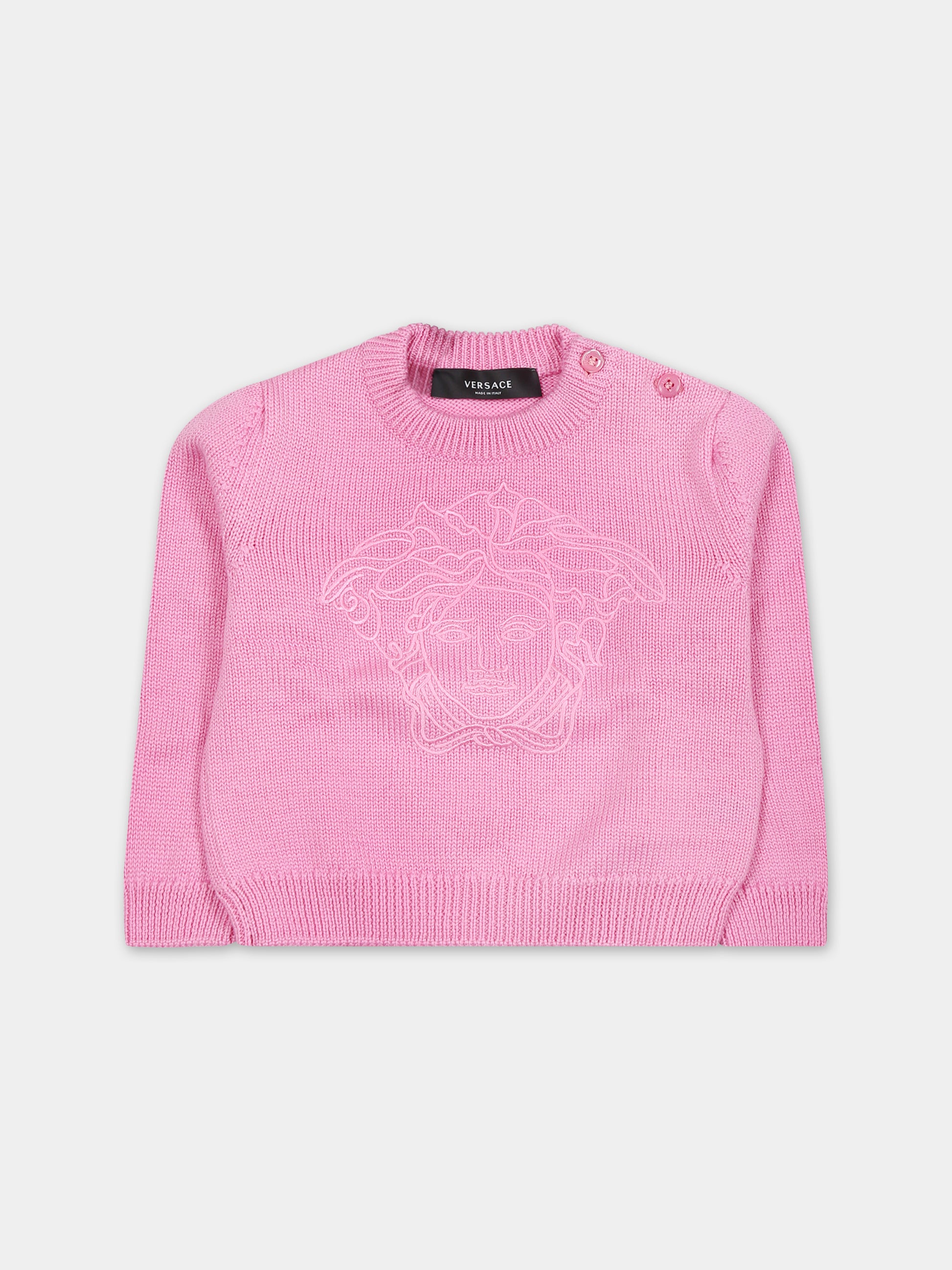 Maglione rosa per neonata con Medusa,Versace,1011441 1A07918 1PK40