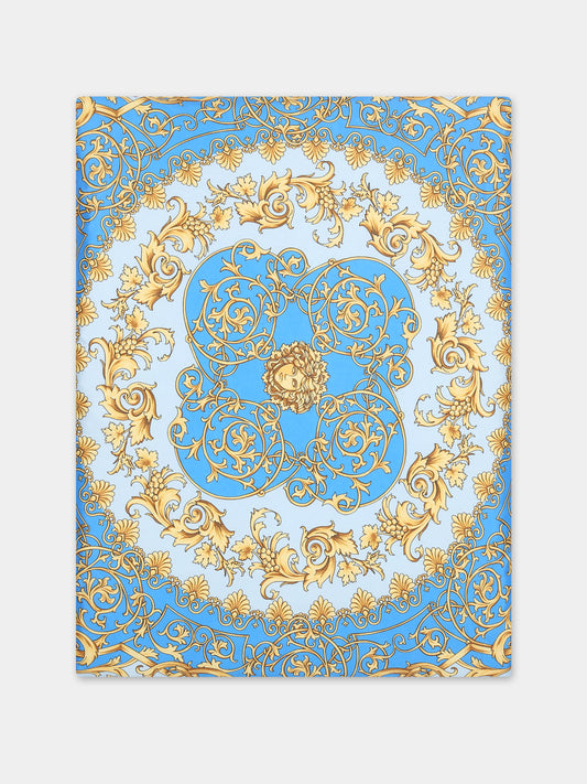 Coperta celeste per neonato con stampa barocco,Versace,1007194 1A08122 2VB50