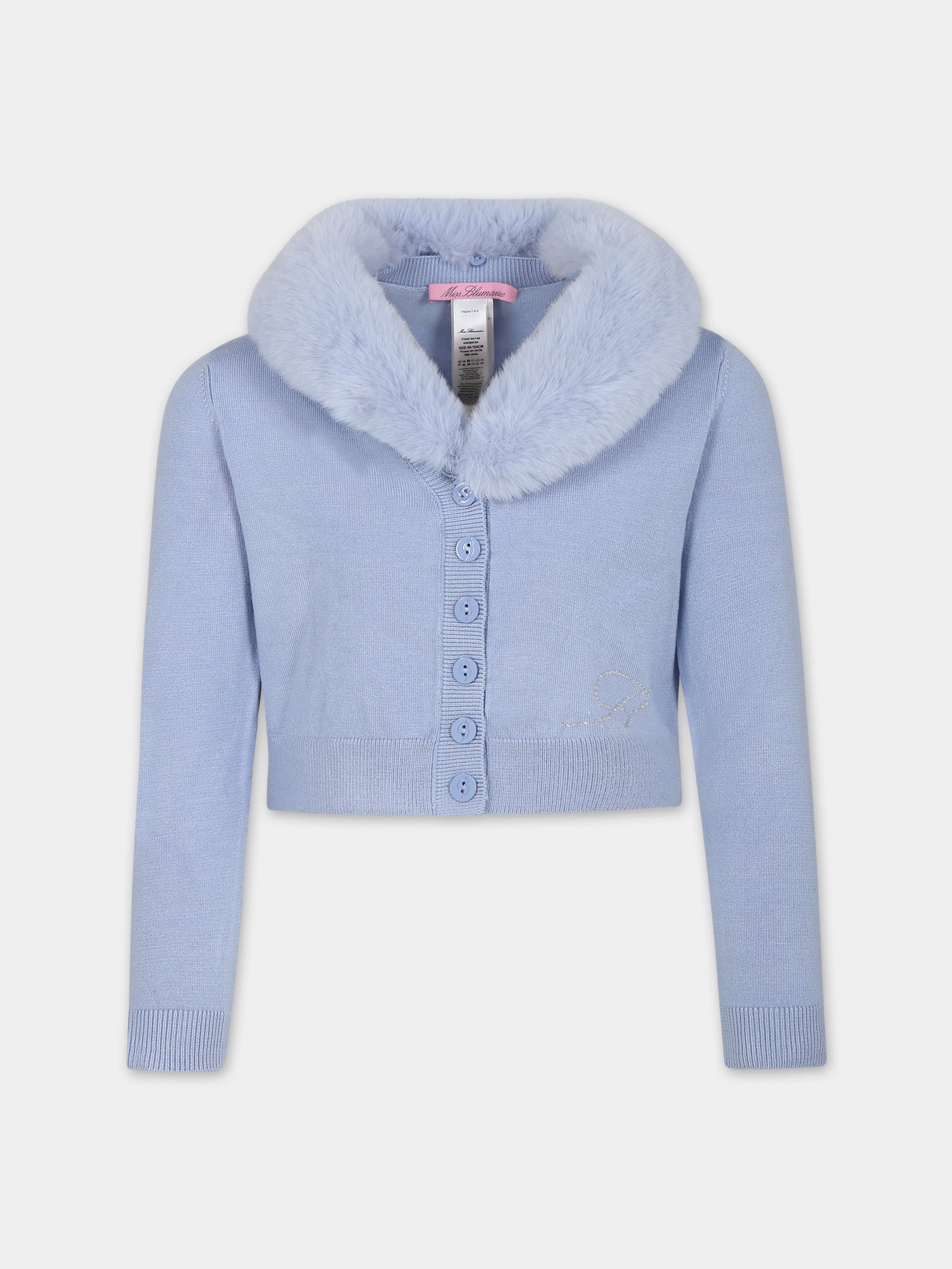Cardigan celeste per bambina con logo,Blumarine Baby,IF3092 X0519