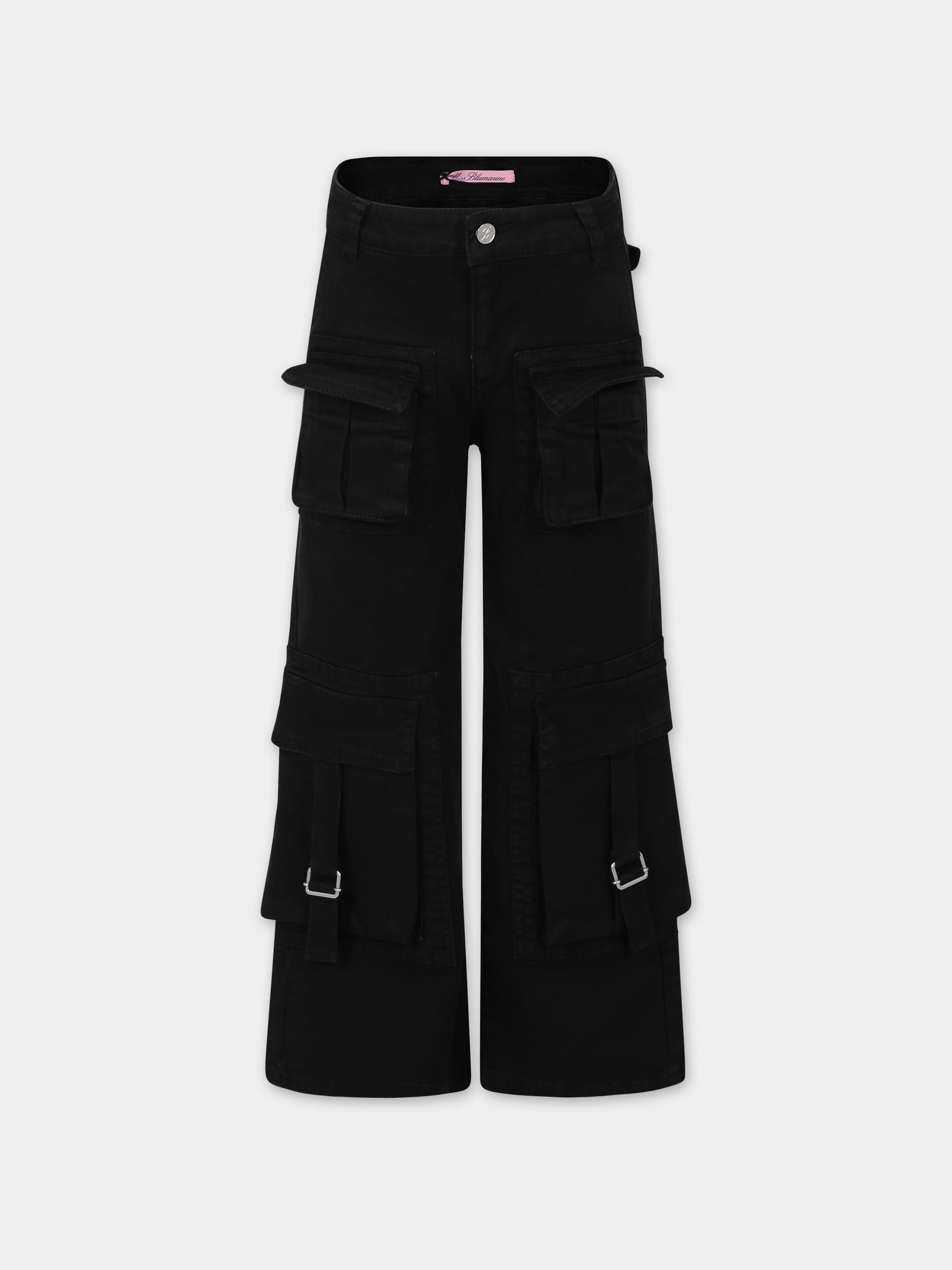 Pantaloni neri per bambina con logo,Blumarine Baby,IF3041 22222