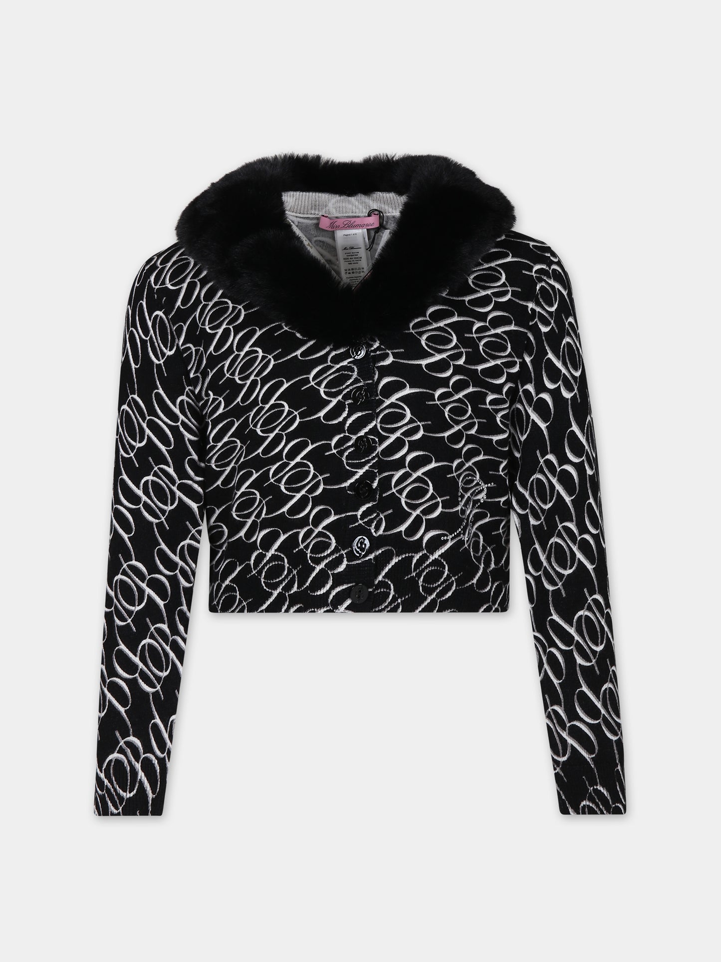 Cardigan nero per bambina con logo,Blumarine Baby,IF3091 09M04