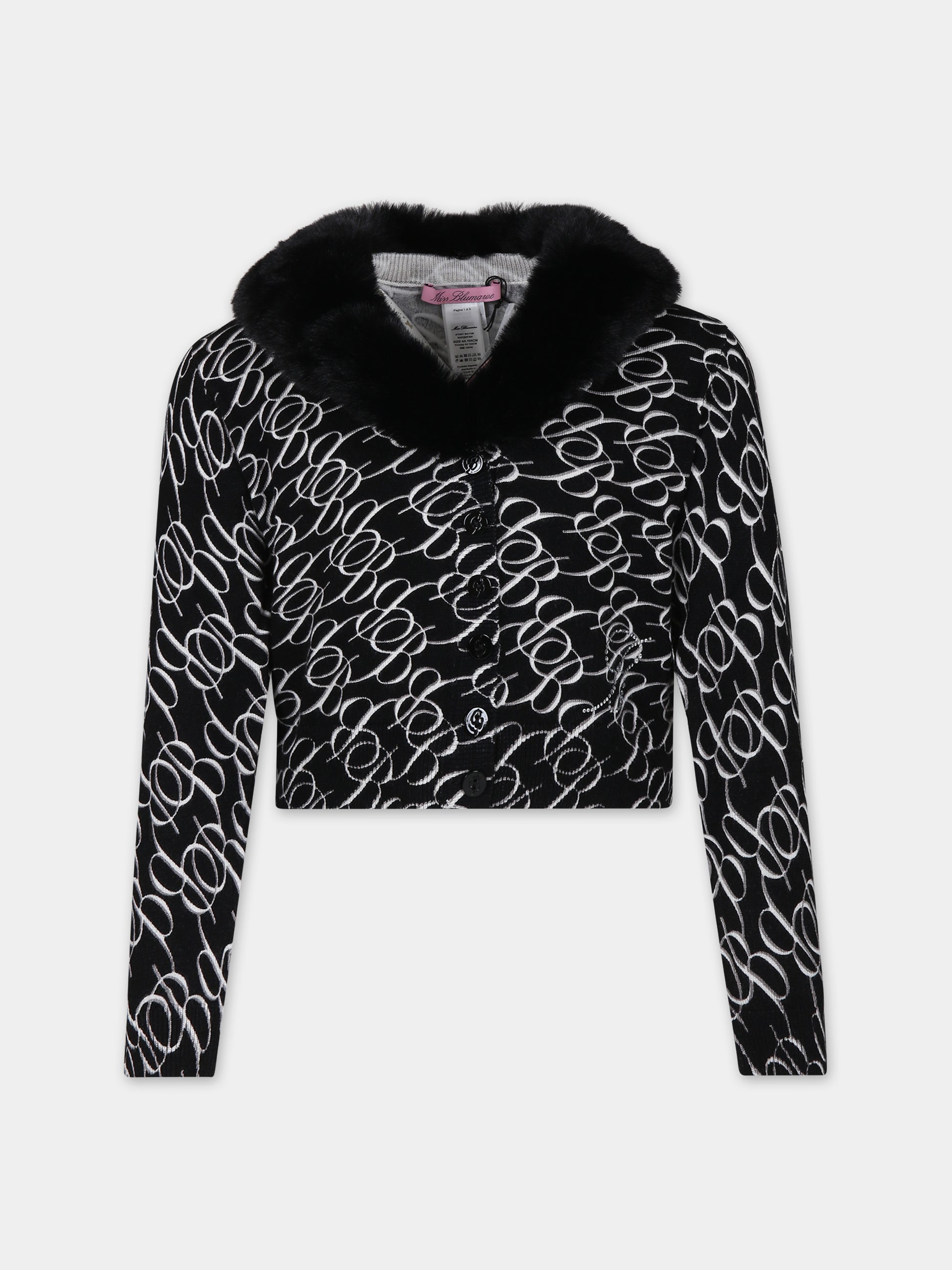 Cardigan nero per bambina con logo,Blumarine Baby,IF3091 09M04