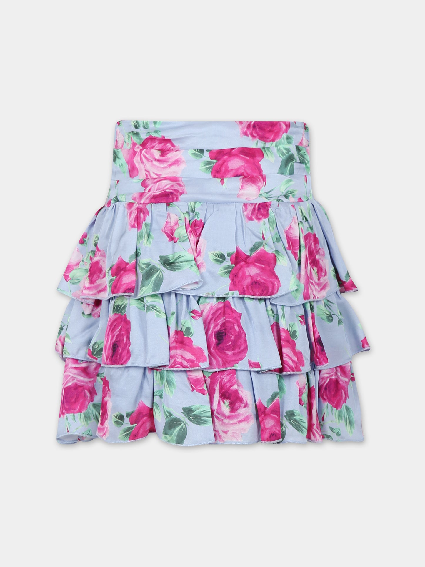 Gonna celeste per bambina con stampa floreale,Blumarine Baby,IF3159 Q9830