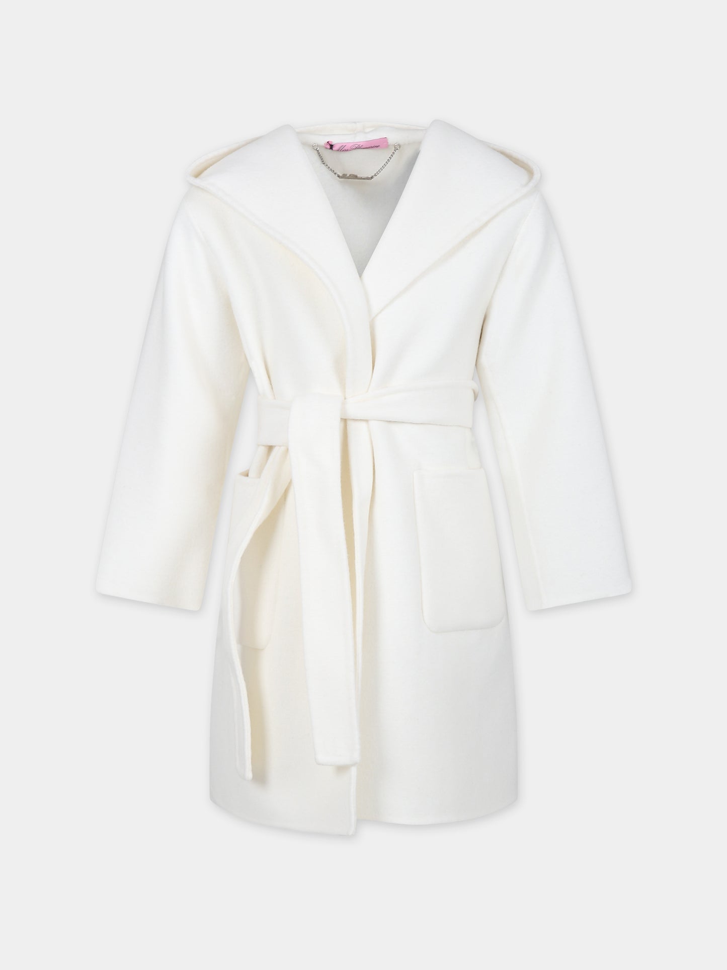 Cappotto avorio per bambina con logo,Blumarine Baby,IF3072 10602
