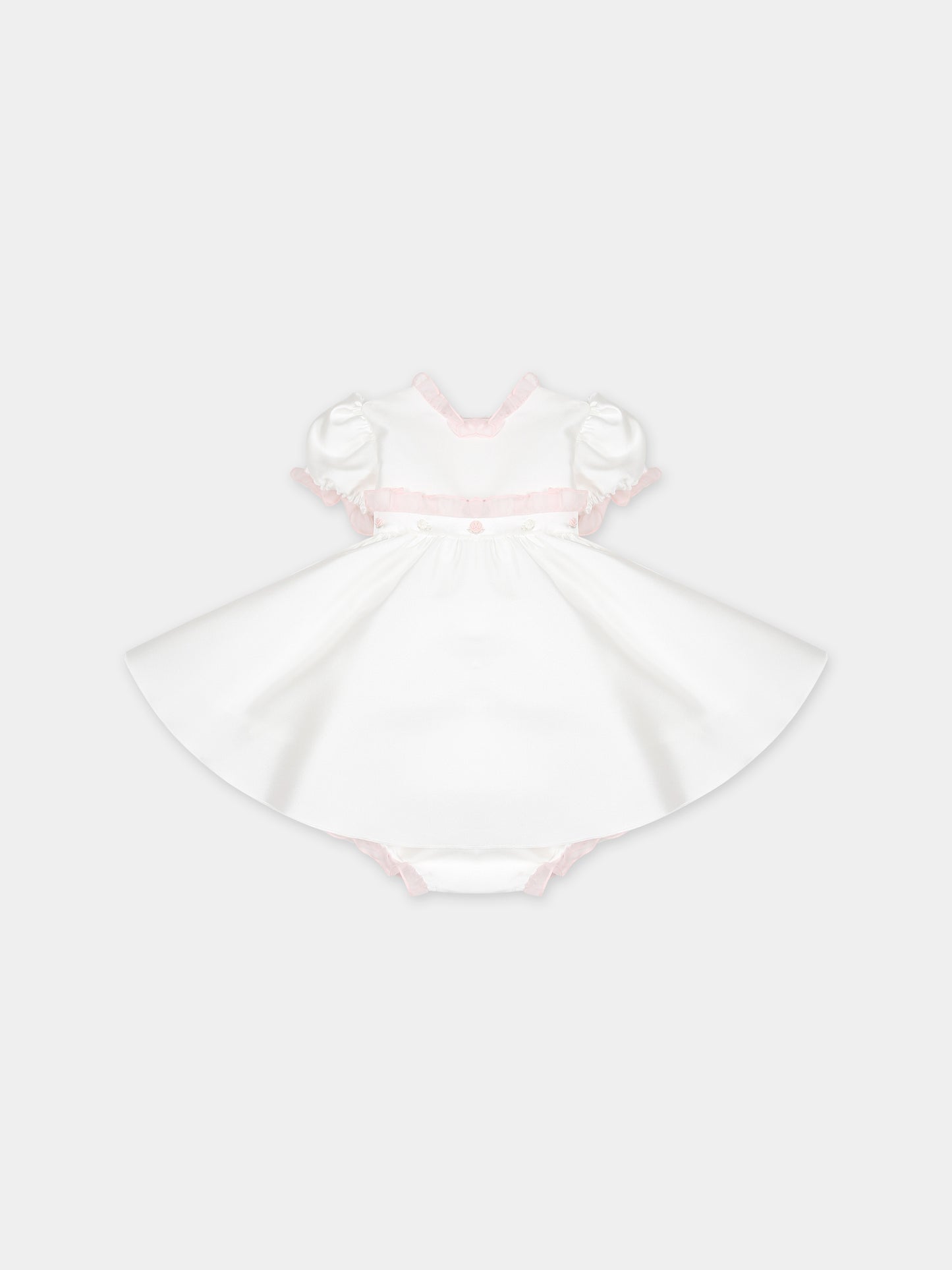 Vestito bianco per neonata con fiori ricamati,La Stupenderia,CBAB56O03