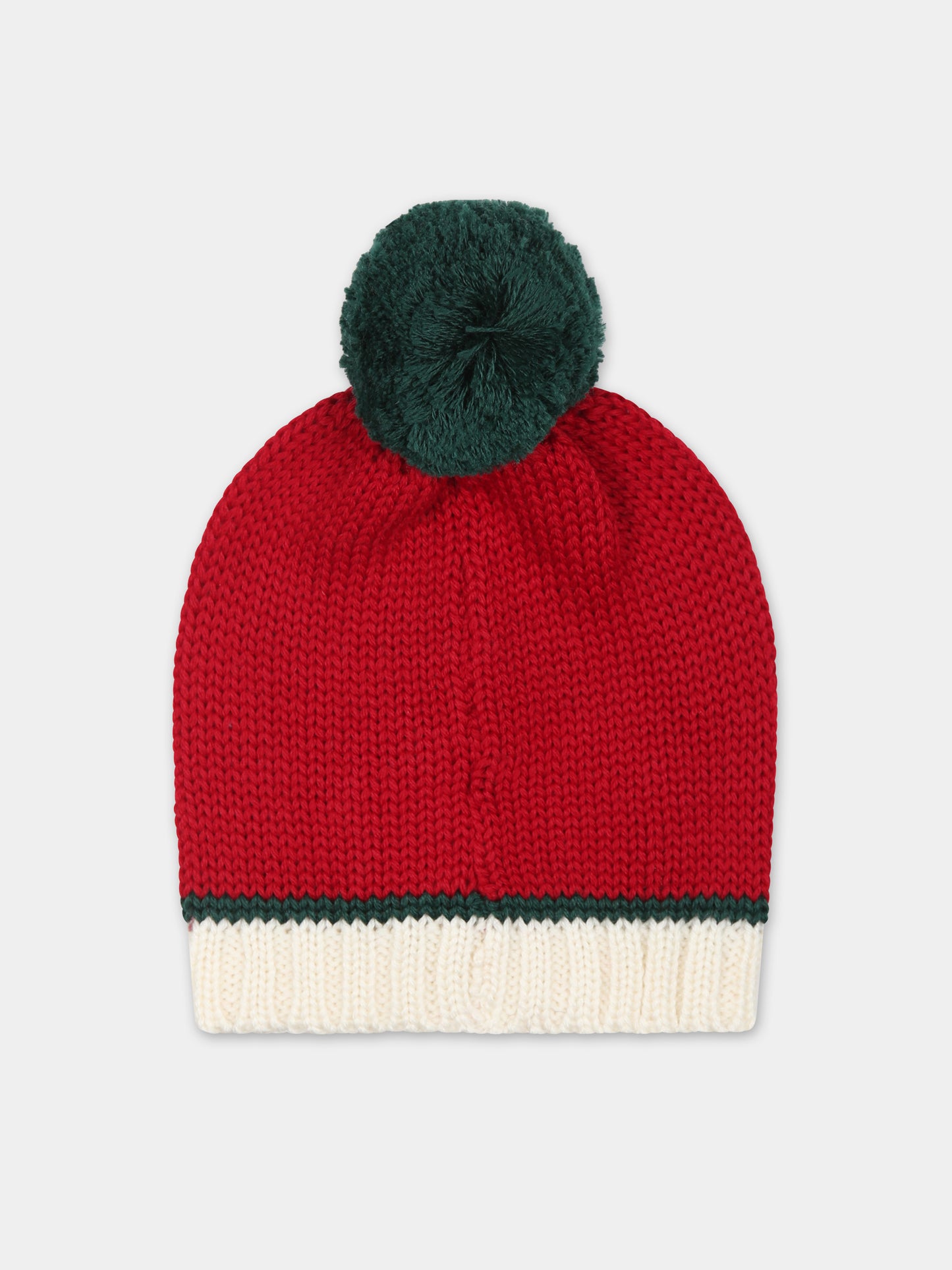 Berretto rosso per neonati con pompon,La Stupenderia,WBCP50826