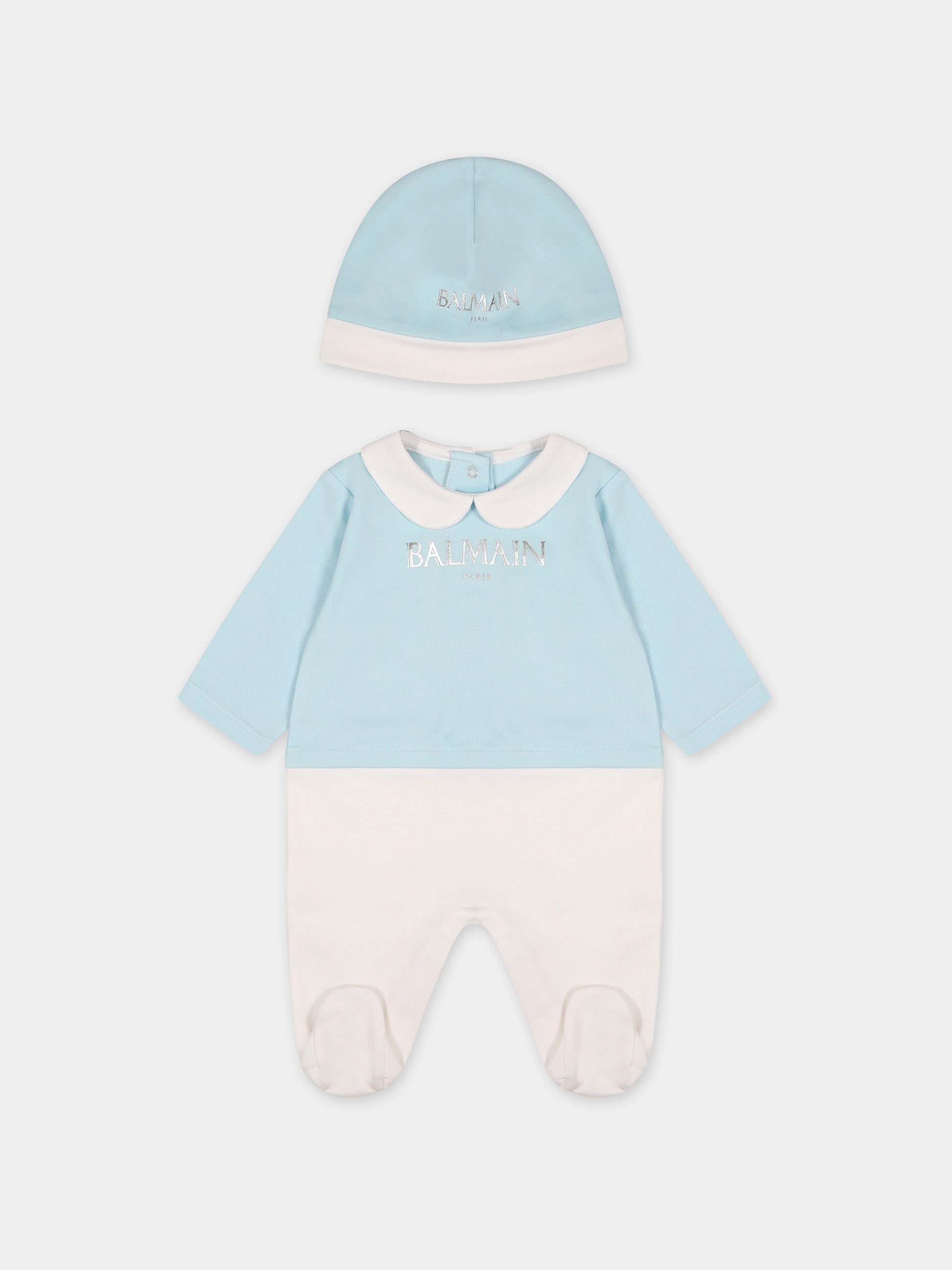 Set celeste per neonato con logo,Balmain Kids,BTB630 Z1769 639