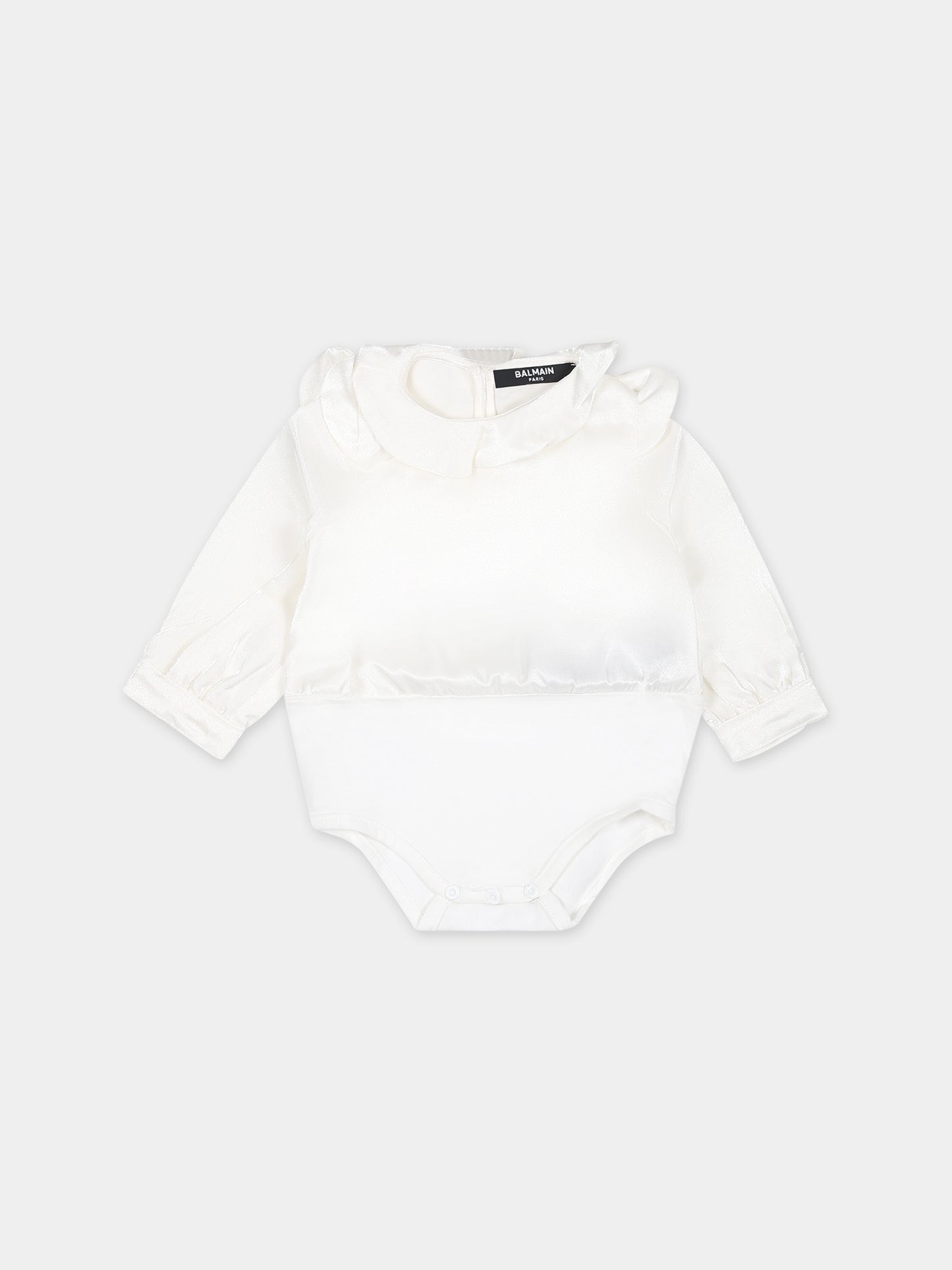 Camicia avorio in satin per neonata,Balmain Kids,BTA030 K0158 101