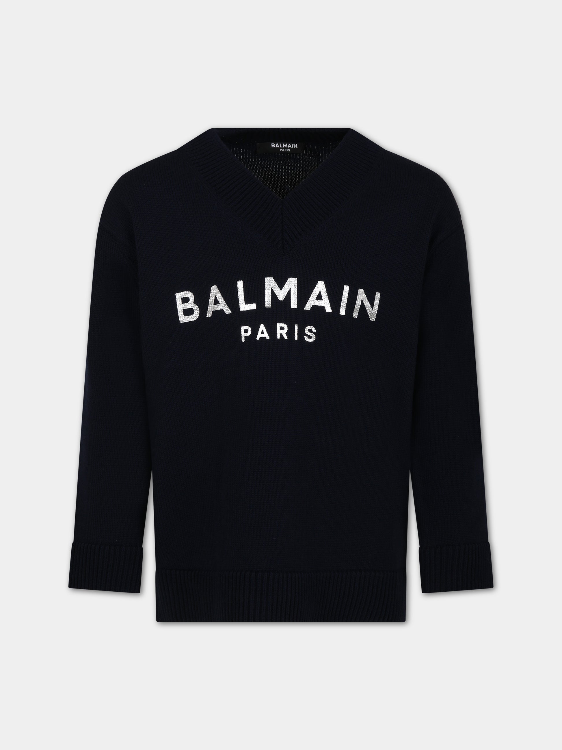 Maglione blu per bambini con logo,Balmain Kids,BT9Q10 W0141 649