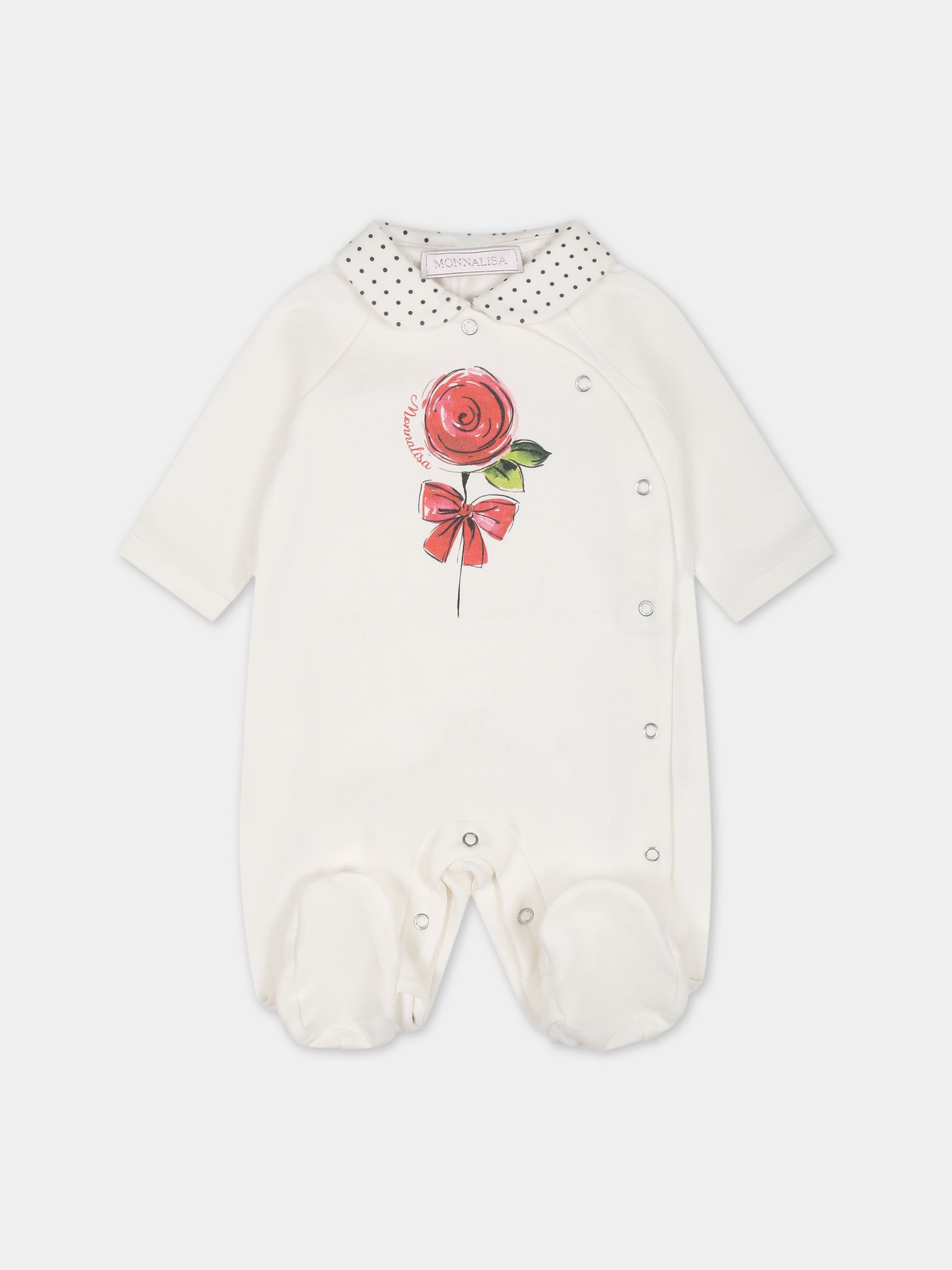 Tutina bianca per neonata con fiore e logo,Monnalisa,35B213 2004 0143