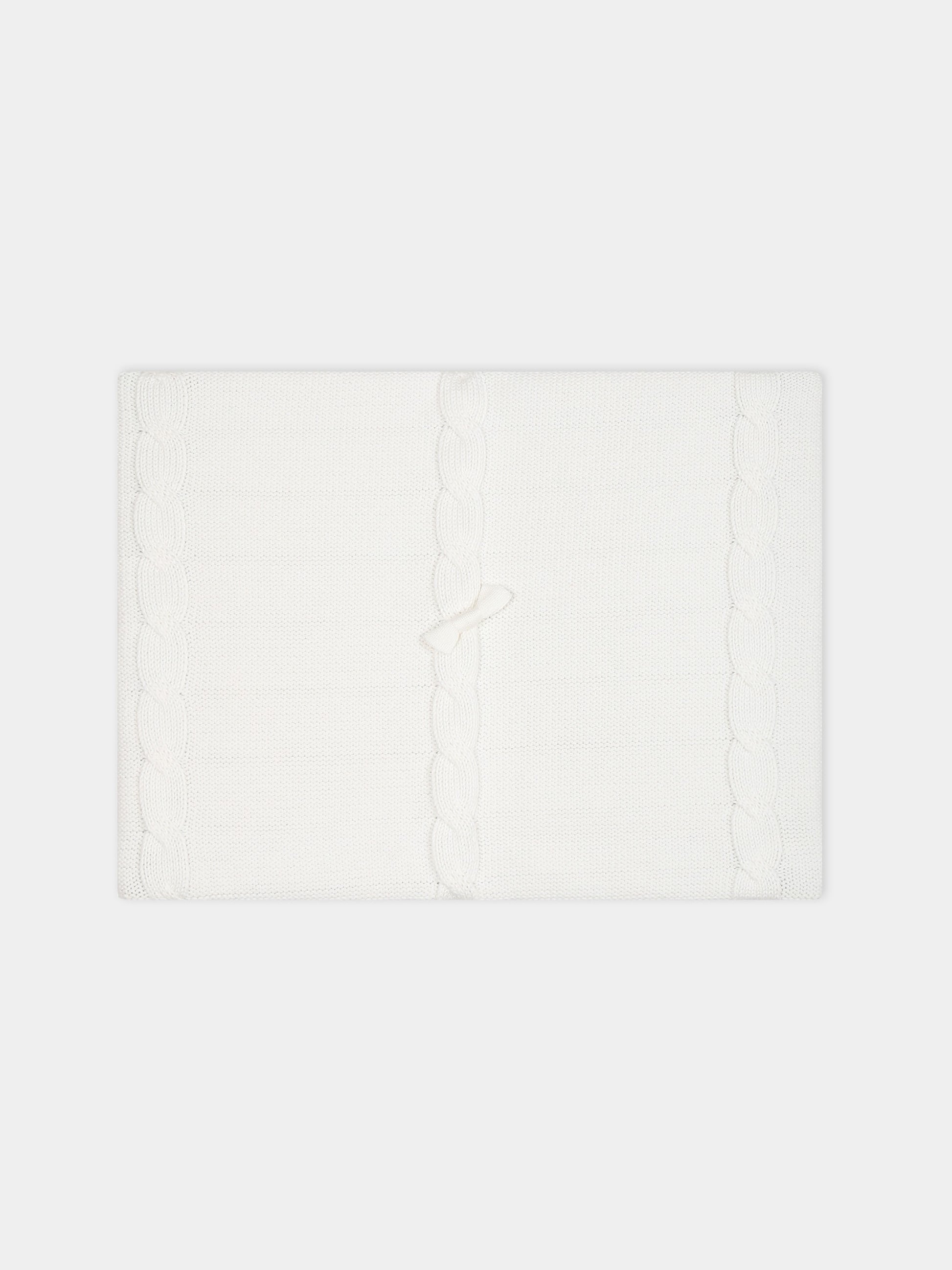 Coperta bianca per neonato con fiocchi e logo,Monnalisa,35B013 2756 0143