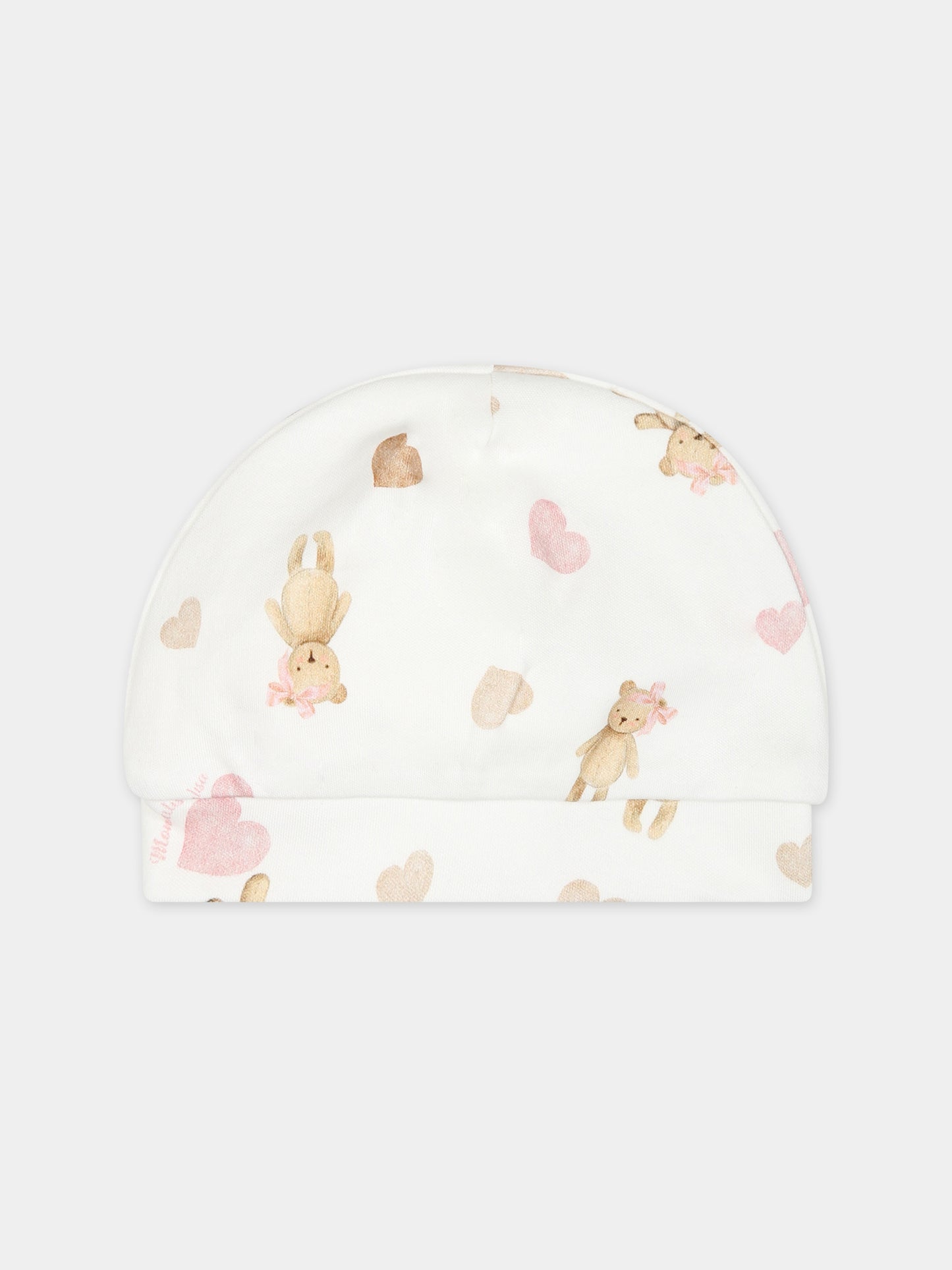 Cappello bianco per neonata con cuori e orsetti,Monnalisa,35B006 2099 0001