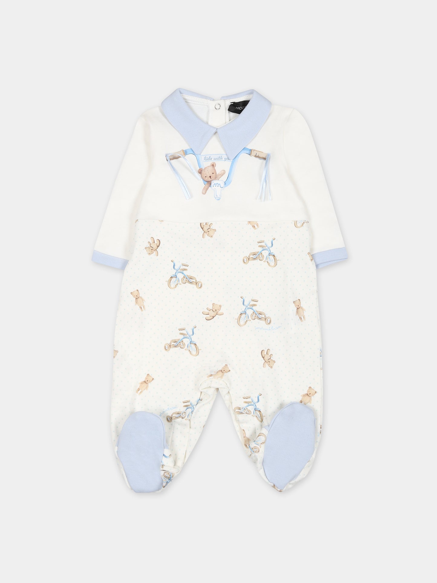Set bianco per neonato con pois e stampa triciclo,Monnalisa,22B502 2049 0152