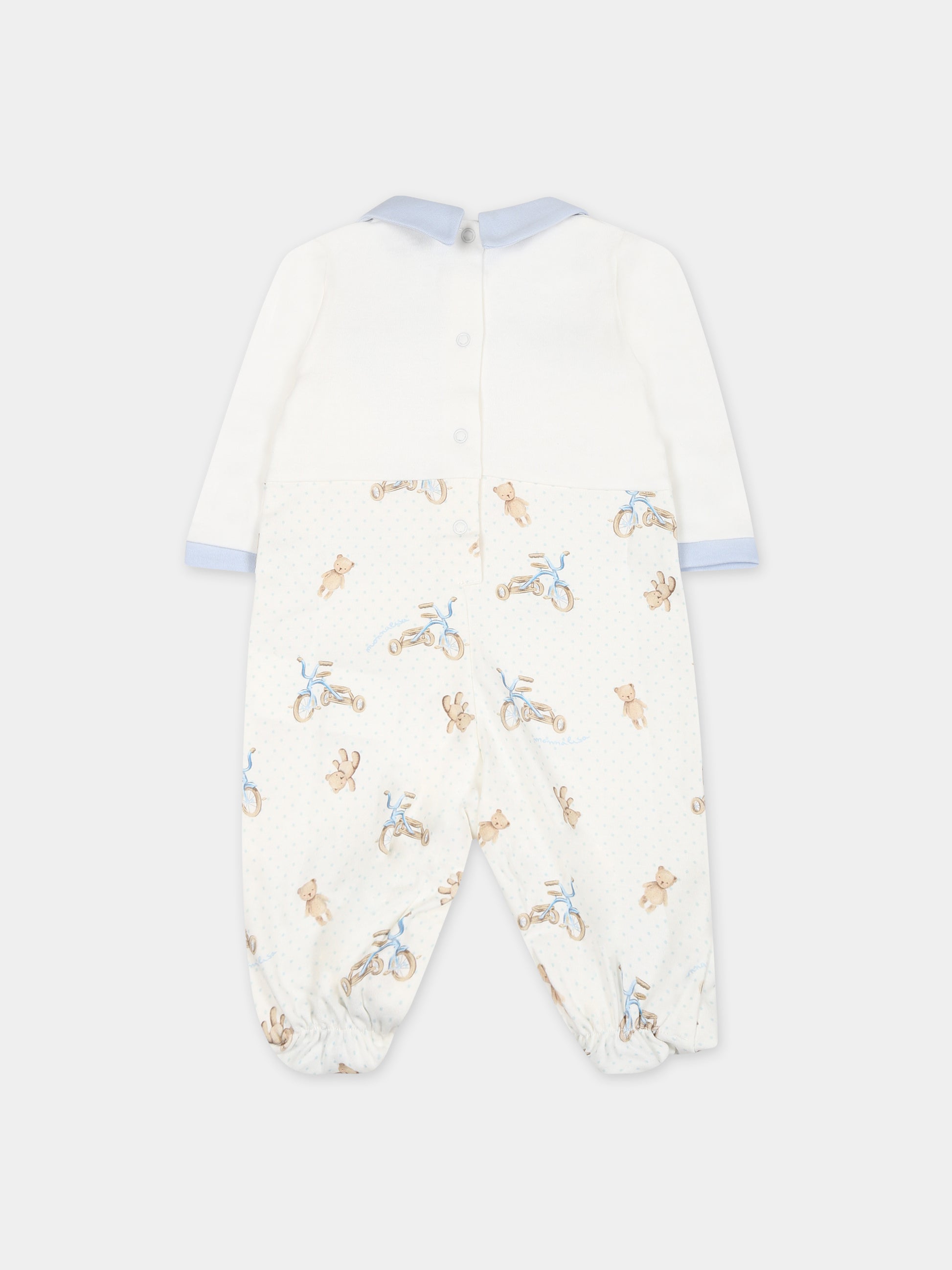 Set bianco per neonato con pois e stampa triciclo,Monnalisa,22B502 2049 0152