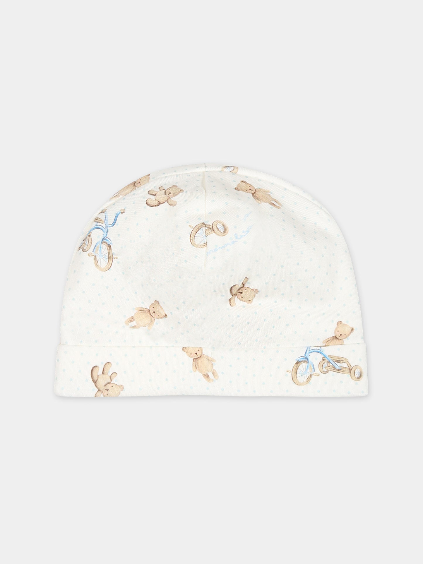 Set bianco per neonato con pois e stampa triciclo,Monnalisa,22B502 2049 0152