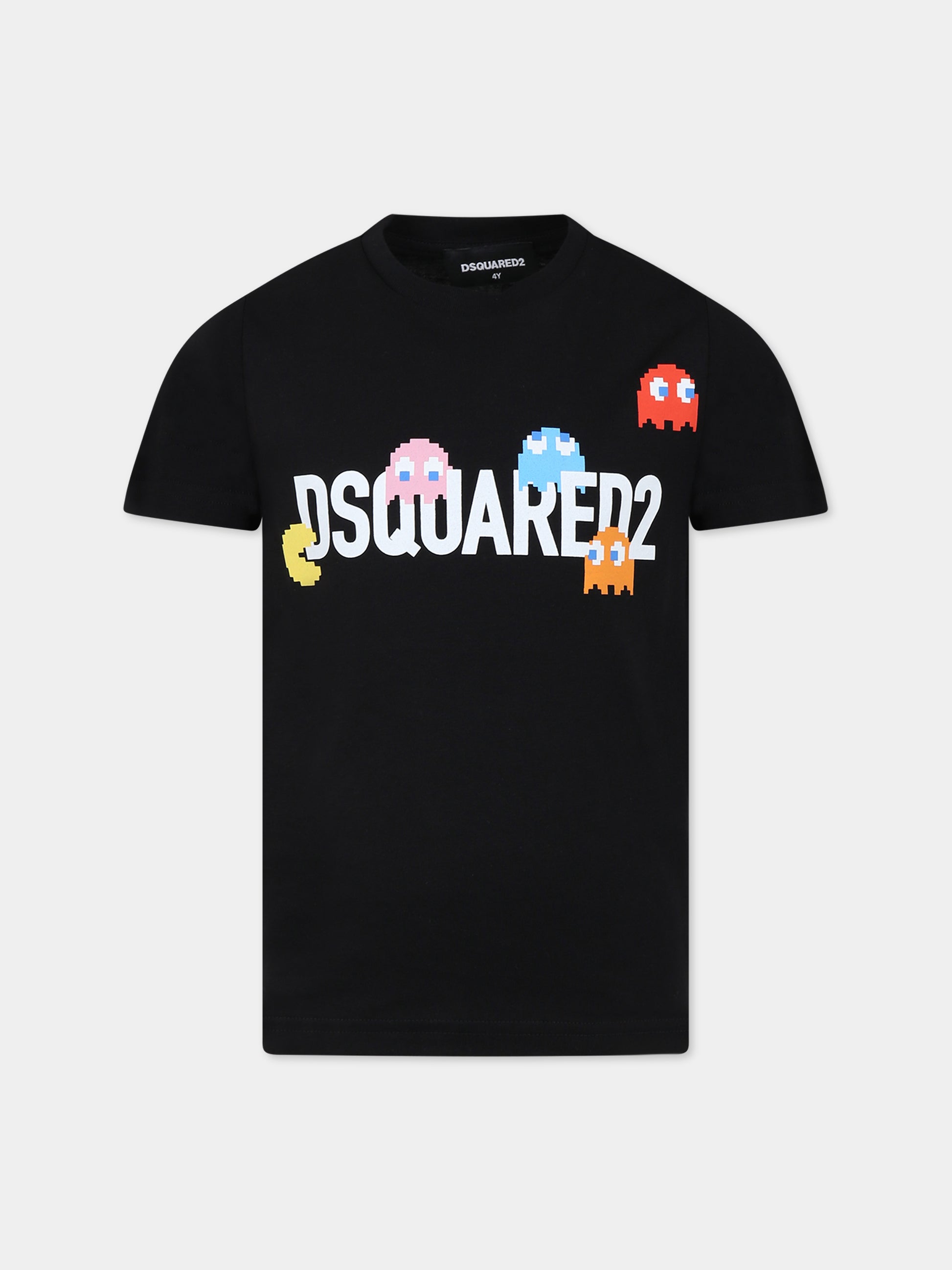 T-shirt nera per bambini con logo e stampa,Dsquared2,DQ2166 D00MV DQ900