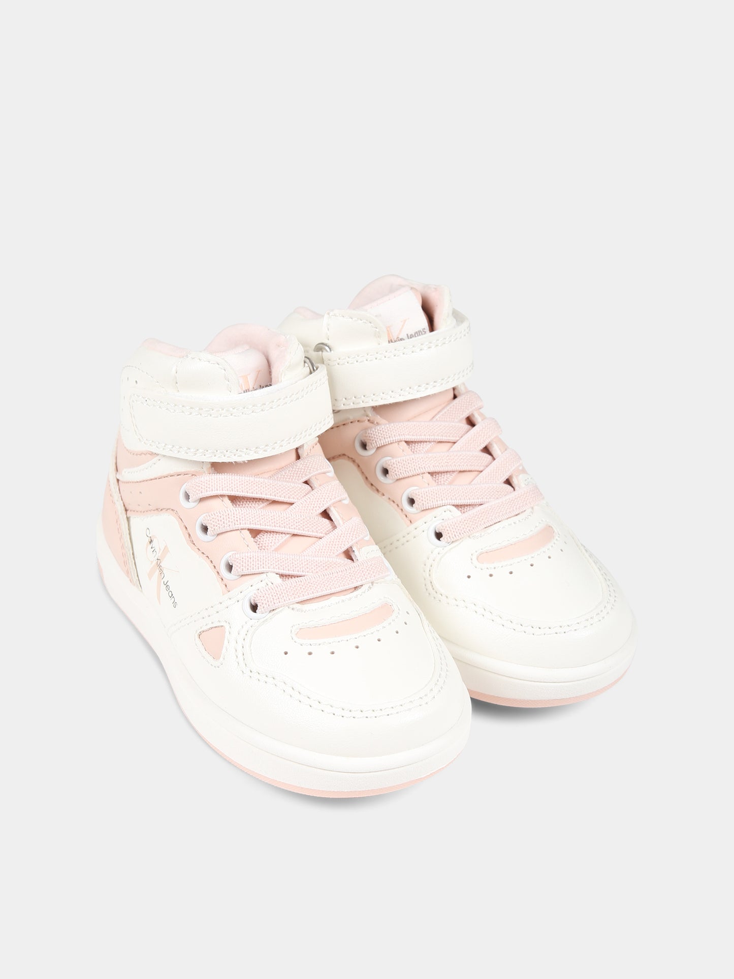 Sneakers bianche per bambina con logo,Calvin Klein Kids,V3A9 80656 1355A507