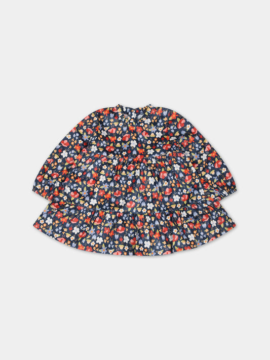 Vestito blu per neonata con stampa floreale,Mayoral,2985 047