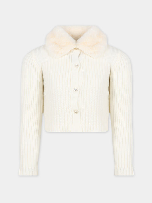 Cardigan avorio per bambina con logo,Mayoral,4309 012