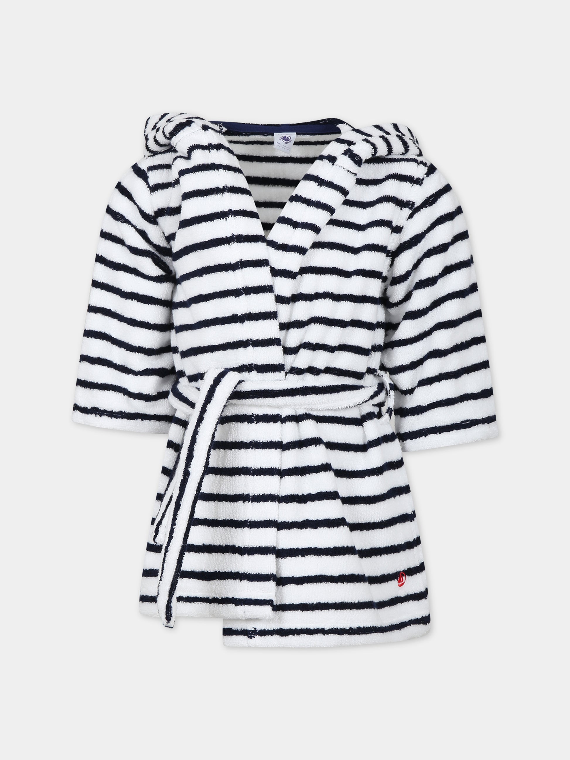 Accappatoio bianco per bambini a righe,Petit Bateau,A075B 83