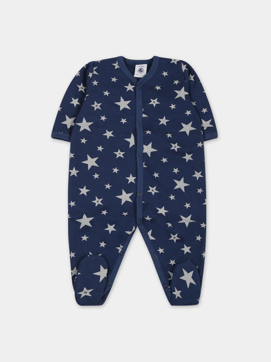 Tutina blu per neonato con stelle,Petit Bateau,A0884 06