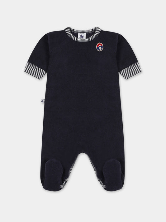 Tutina blu in spugna per neonato con logo,Petit Bateau,A08E5 01