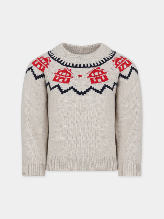 Maglione avorio per bambino con motivo jacquard,Petit Bateau,A082W 01