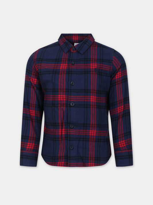 Camicia blu per bambino con logo,Petit Bateau,A08BT 01