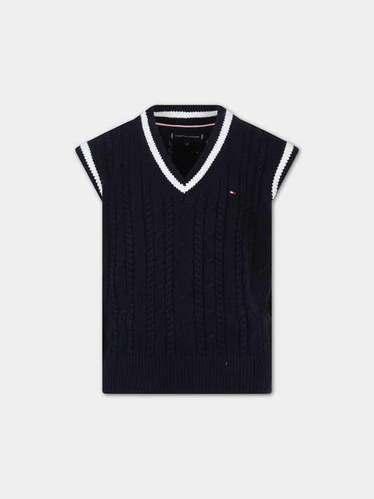 Maglia gilet blu per bambino con iconica bandierina,Tommy Hilfiger Junior,23WMTHKB0KB08510T DW5