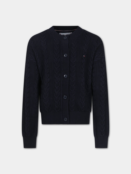 Cardigan blu per bambina con iconica bandierina,Tommy Hilfiger Junior,23WMTHKG0KG07628T dw5