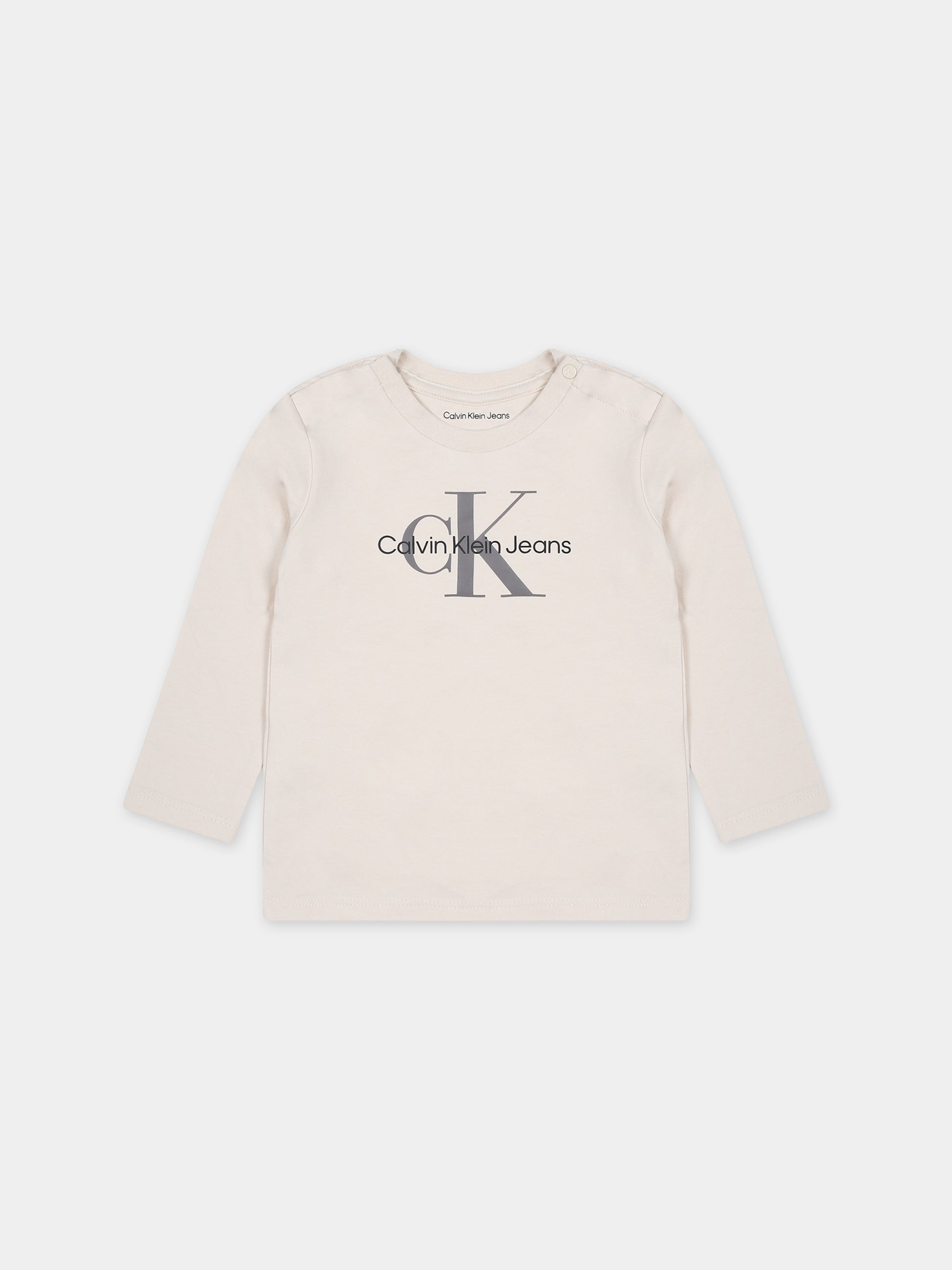 T-shirt avorio per neonati con logo,Calvin Klein Kids,23WMCKIN0IN00005 PGB