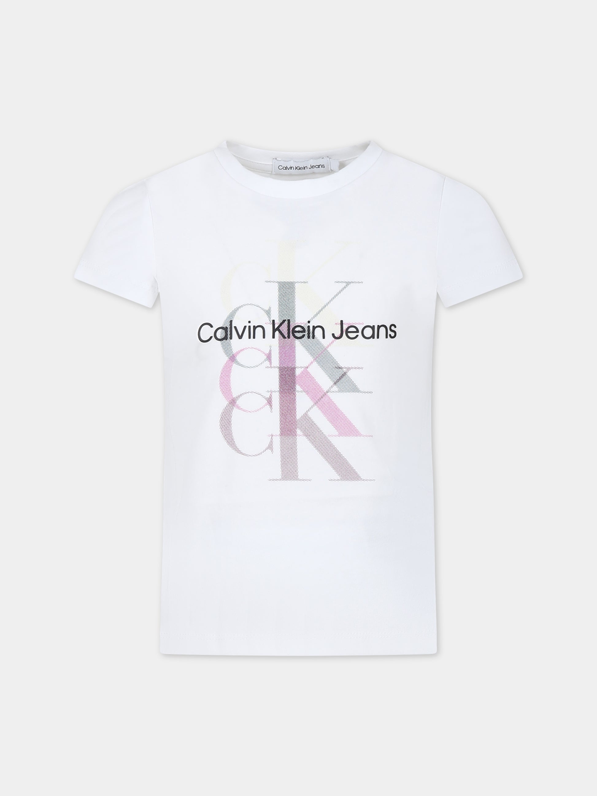 T-shirt bianca per bambina con logo,Calvin Klein Kids,23WMCKIG0IG02263 YAF