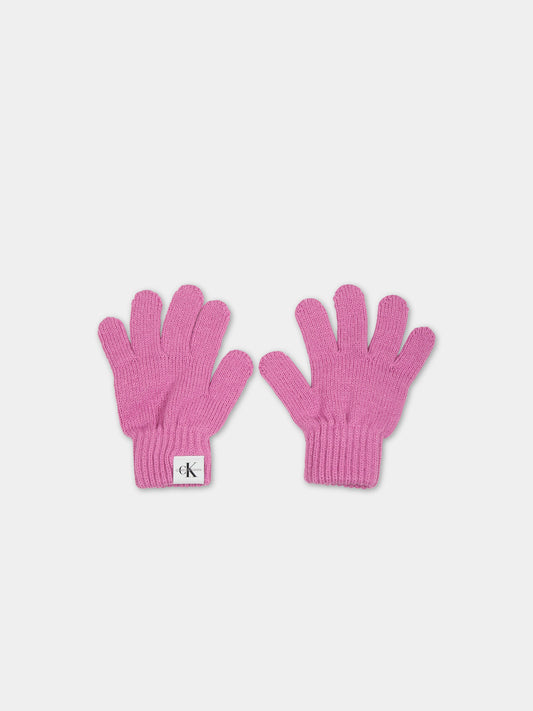 Gants fuchsia pour fille avec logo