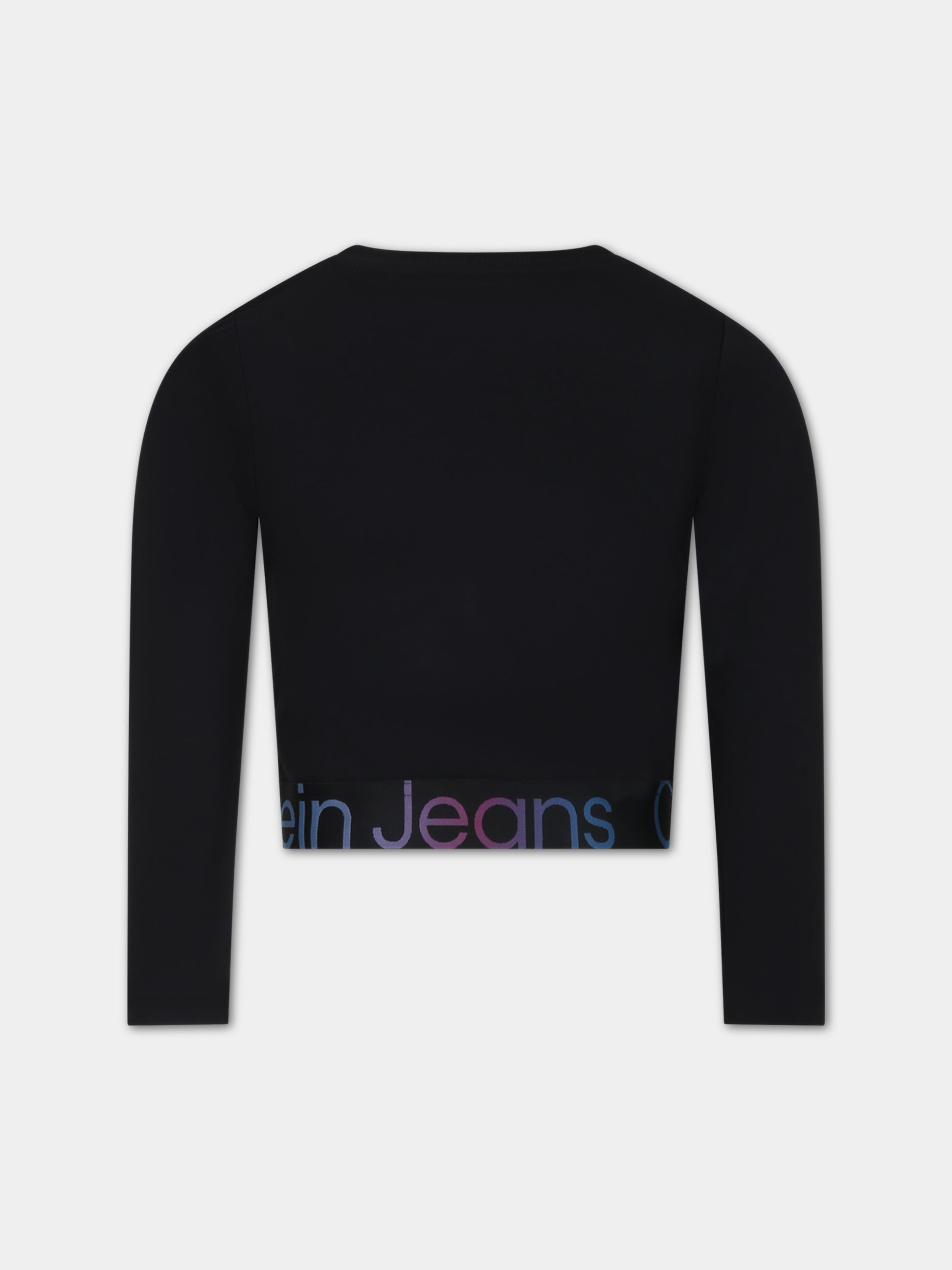 T-shirt nera per bambina con logo,Calvin Klein Kids,23WMCKIG0IG02196 BEH