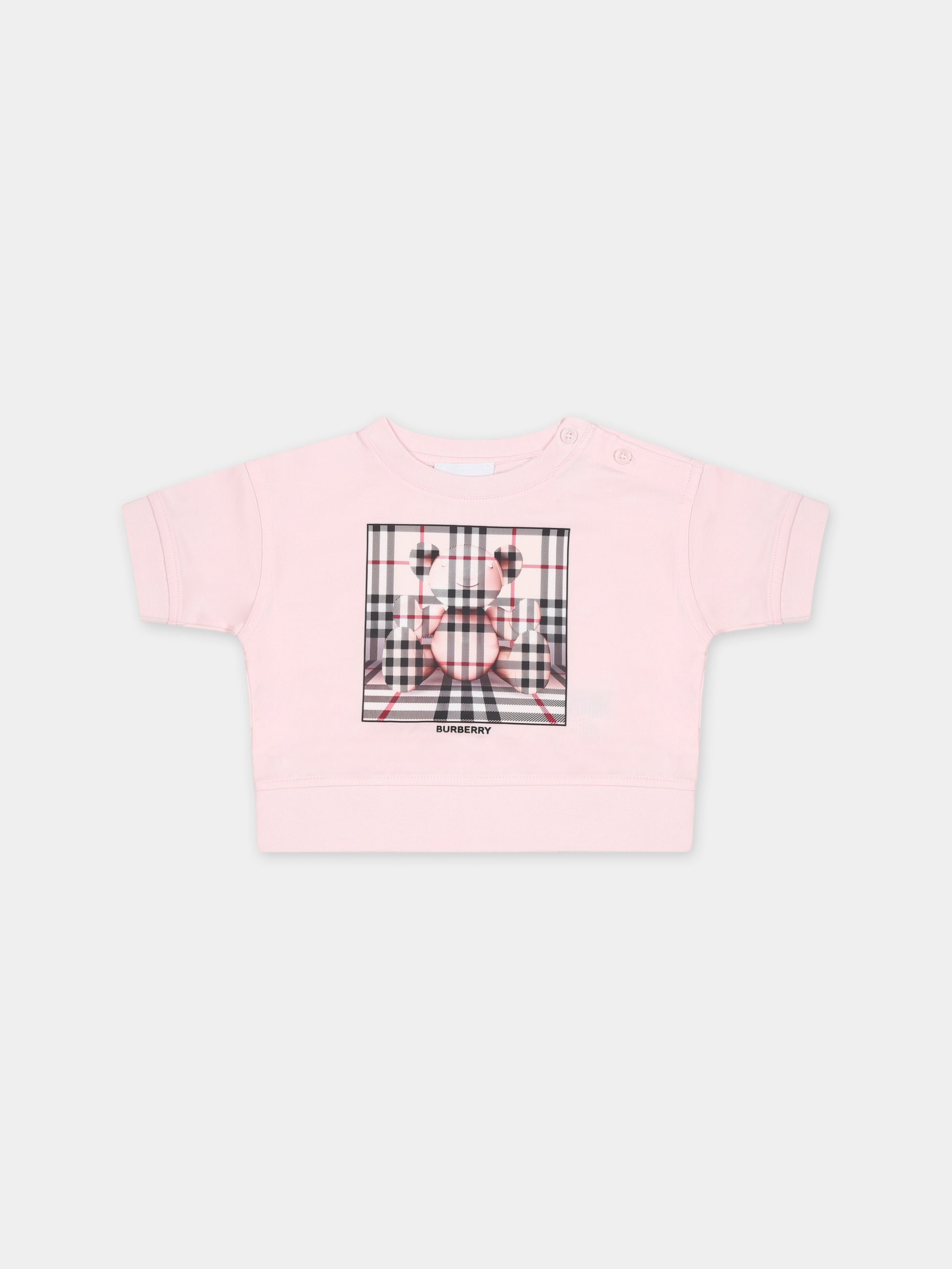 T-shirt rosa per neonata con stampa logo,Burberry Kids,8072762