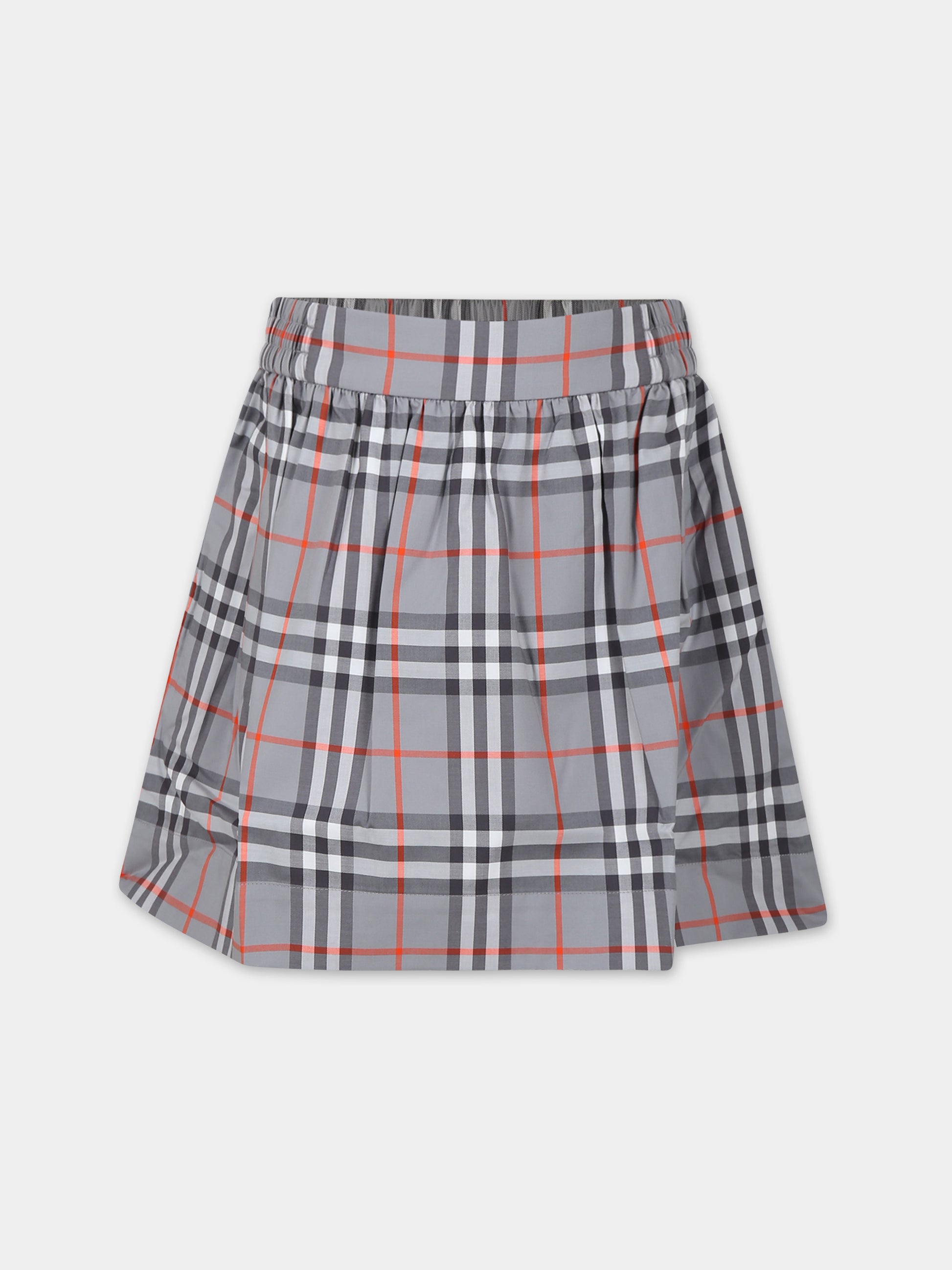 Gonna grigia per bambina con iconico check,Burberry Kids,8073510