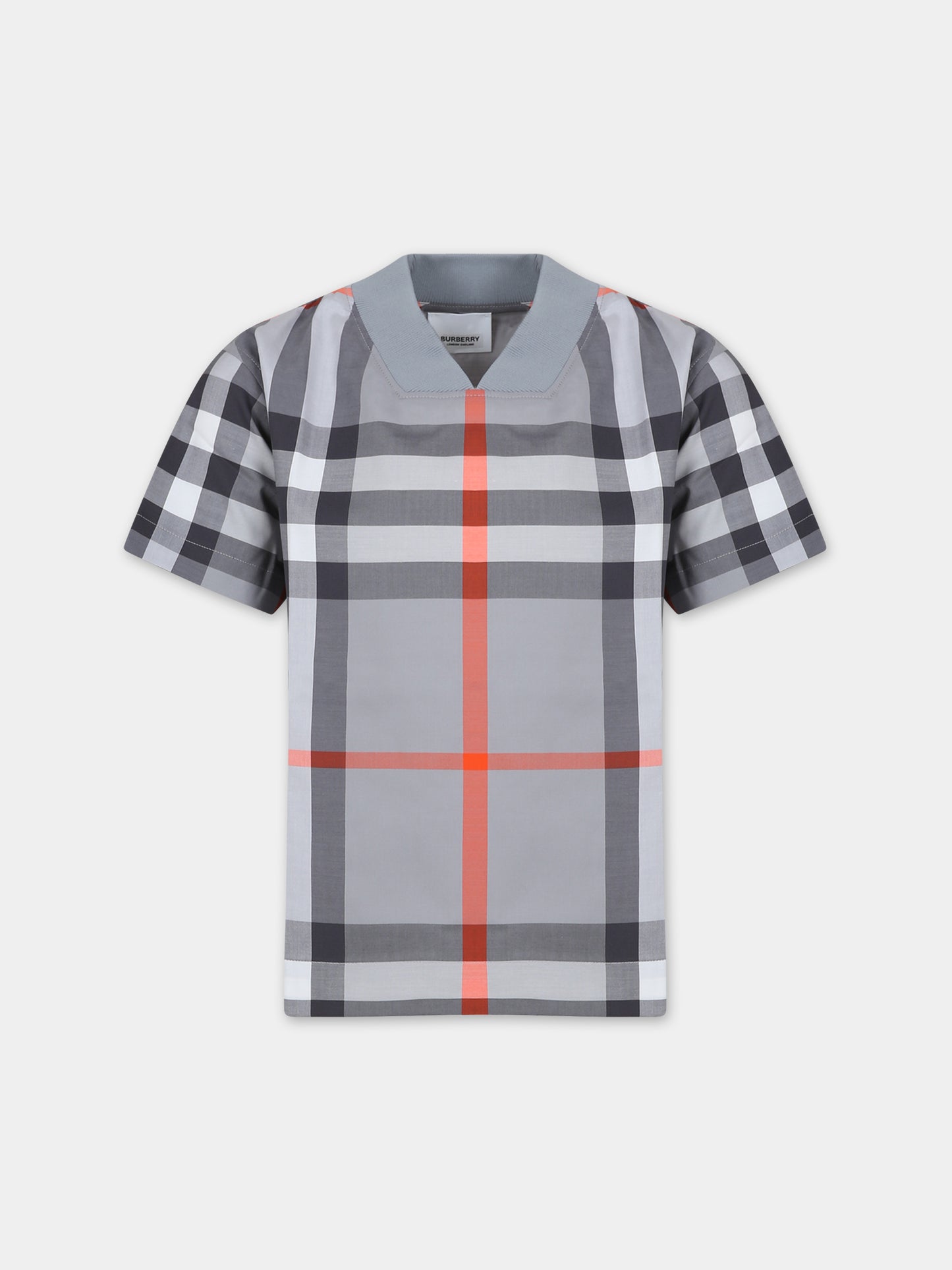 T-shirt a manica corta grigia per bambino con iconico check,Burberry Kids,8069330