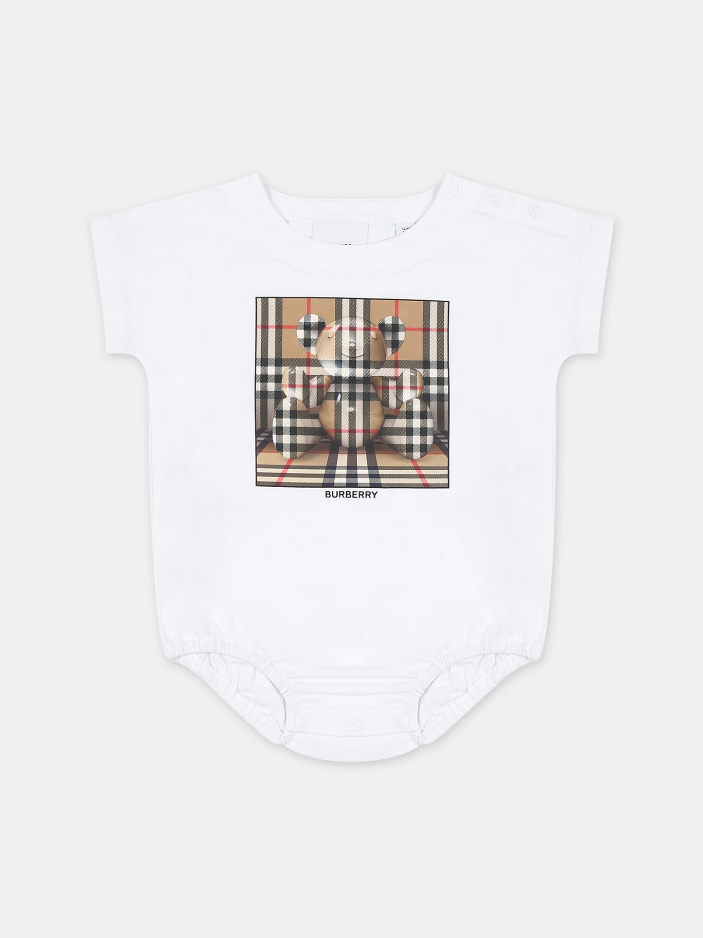 Body bianco per neonati con stampa logo,Burberry Kids,8069721