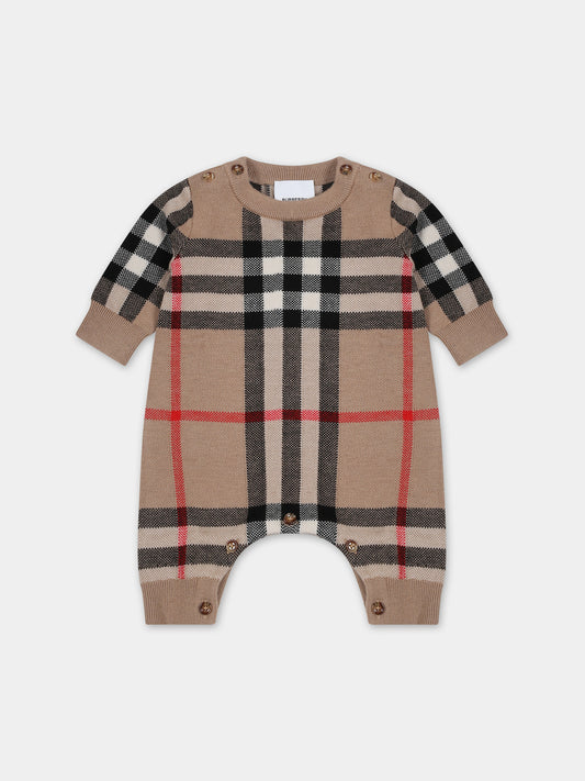 Tutina beige per neonato con check vintage,Burberry Kids,8068580