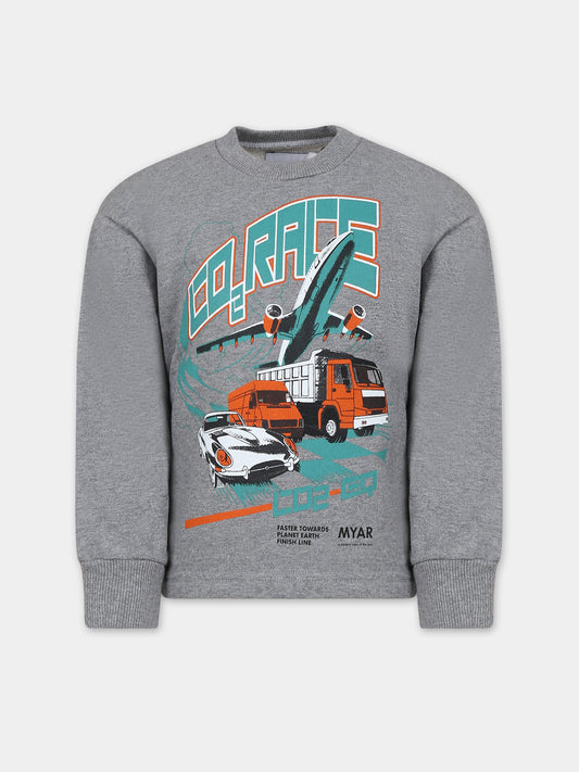 Felpa grigia per bambini con stampa e logo,Myar,MY0103 MY047 MYS27U MY917