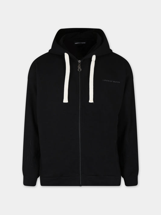 Felpa nera per bambino con fiamme,Vision Of Super,MFV4307J NERO