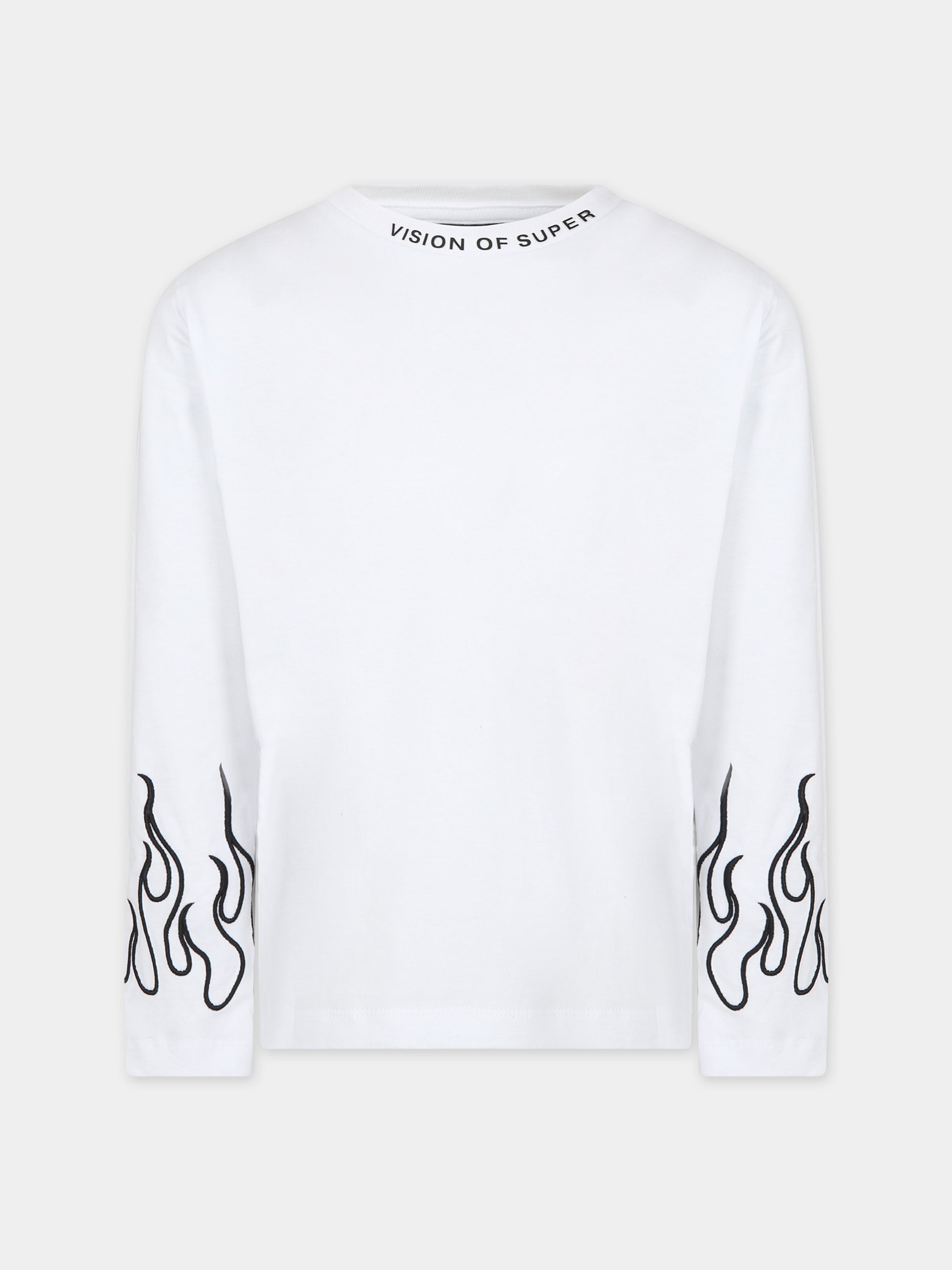 T-shirt bianca per bambino con fiamme,Vision Of Super,TSV4303J BIANCO