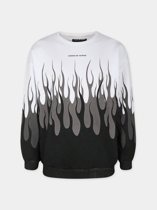 Felpa bianca per bambino con fiamme,Vision Of Super,MFV4309J  BIANCO