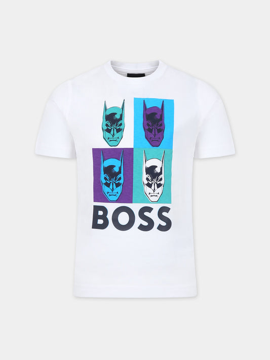 T-shirt bianca per bambino con stampa Batman,Boss,J50891 10P