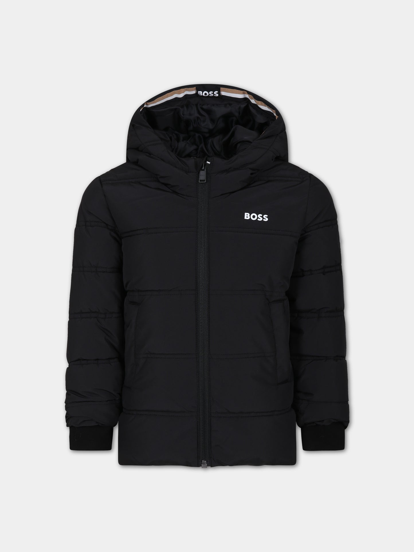 Piumino nero per bambino con logo,Boss,J26518 09B