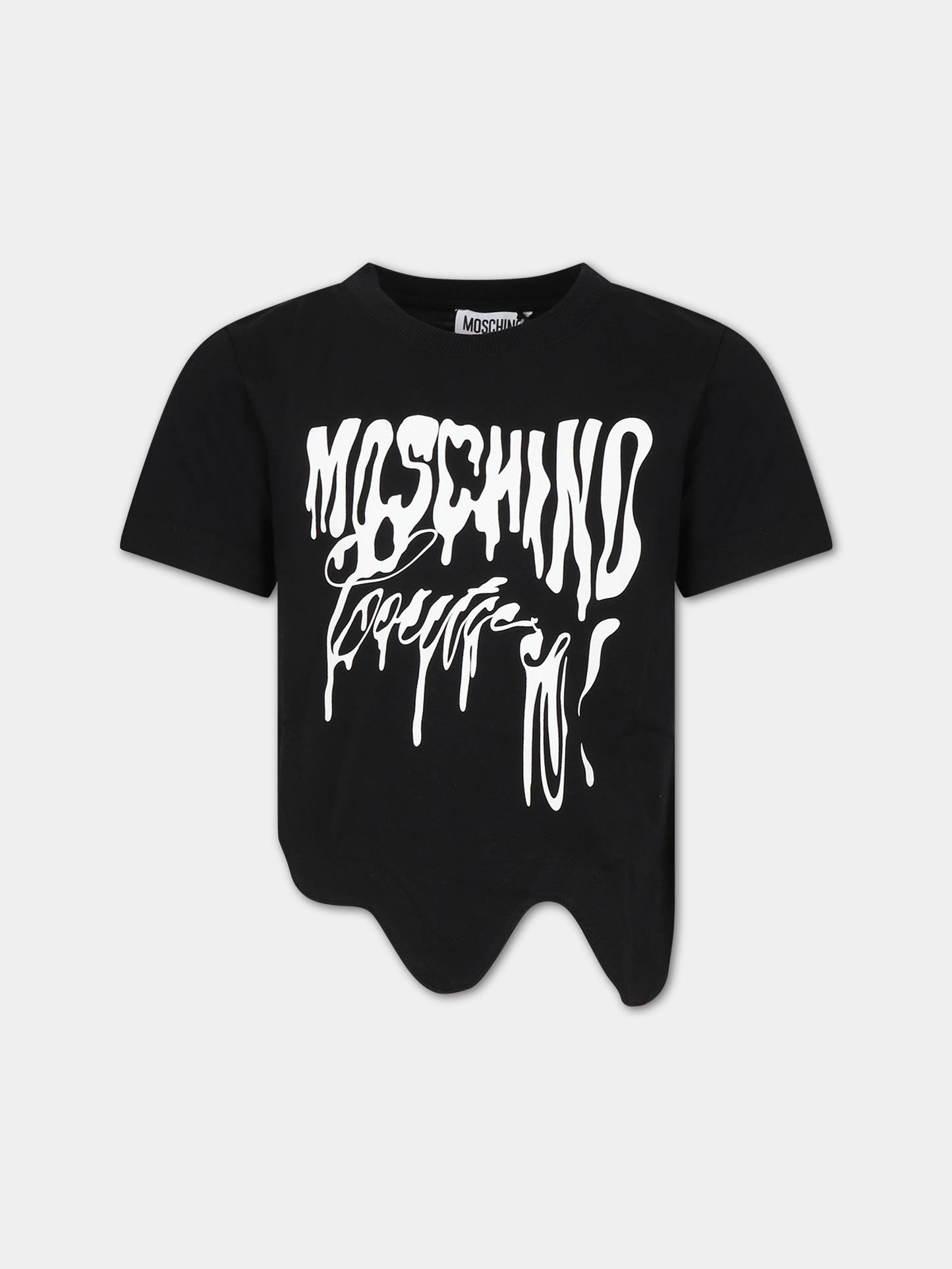 T-shirt nera per bambina con logo,Moschino Kids,HDM057 LAA20 60100