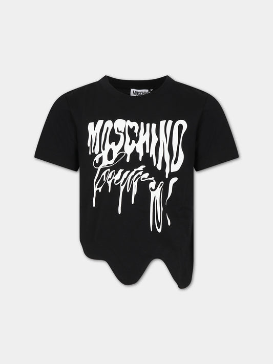 T-shirt nera per bambina con logo,Moschino Kids,HDM057 LAA20 60100