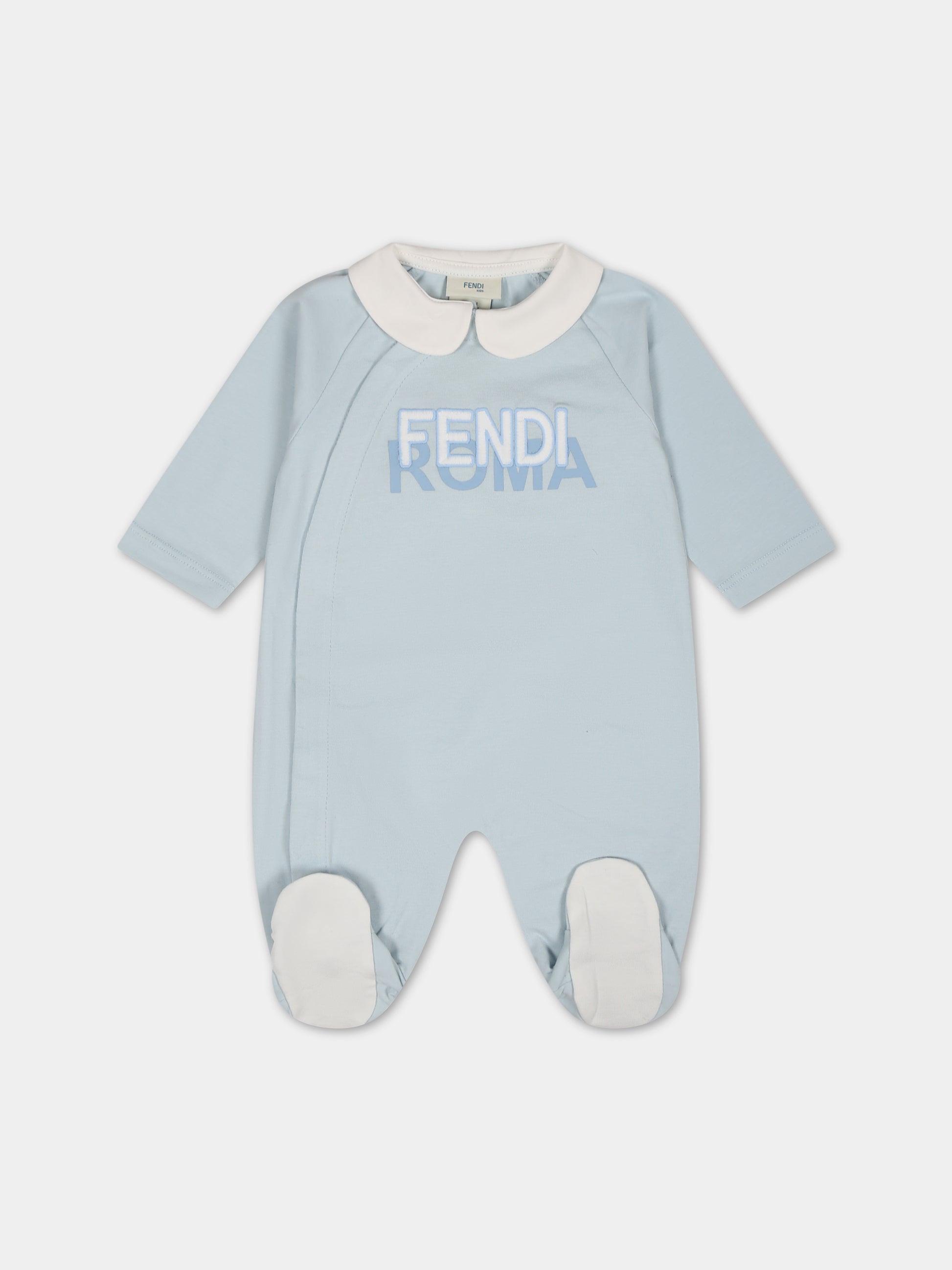 Set celeste con logo per neonato,Fendi Kids,BUK110 ST8 F19J4