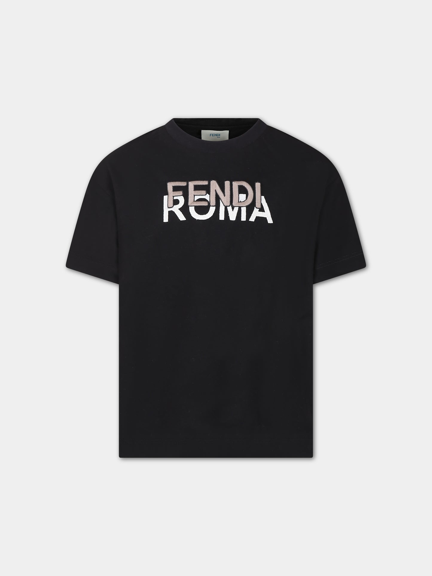 T-shirt nera con logo per bambini,Fendi Kids,JUI149 7AJ F0GME